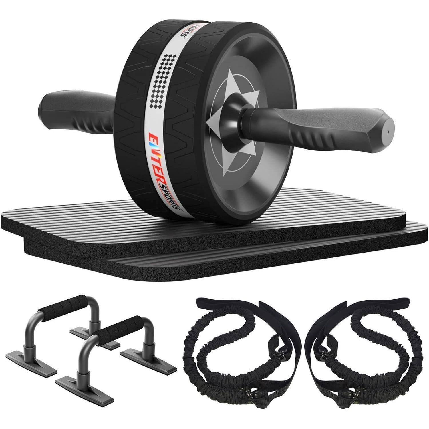LuxusKollektion AB-Roller Bauchroller 6-in-1 Bauchtrainer mit Fitnessband Liegestütze Kniematte (1-St)