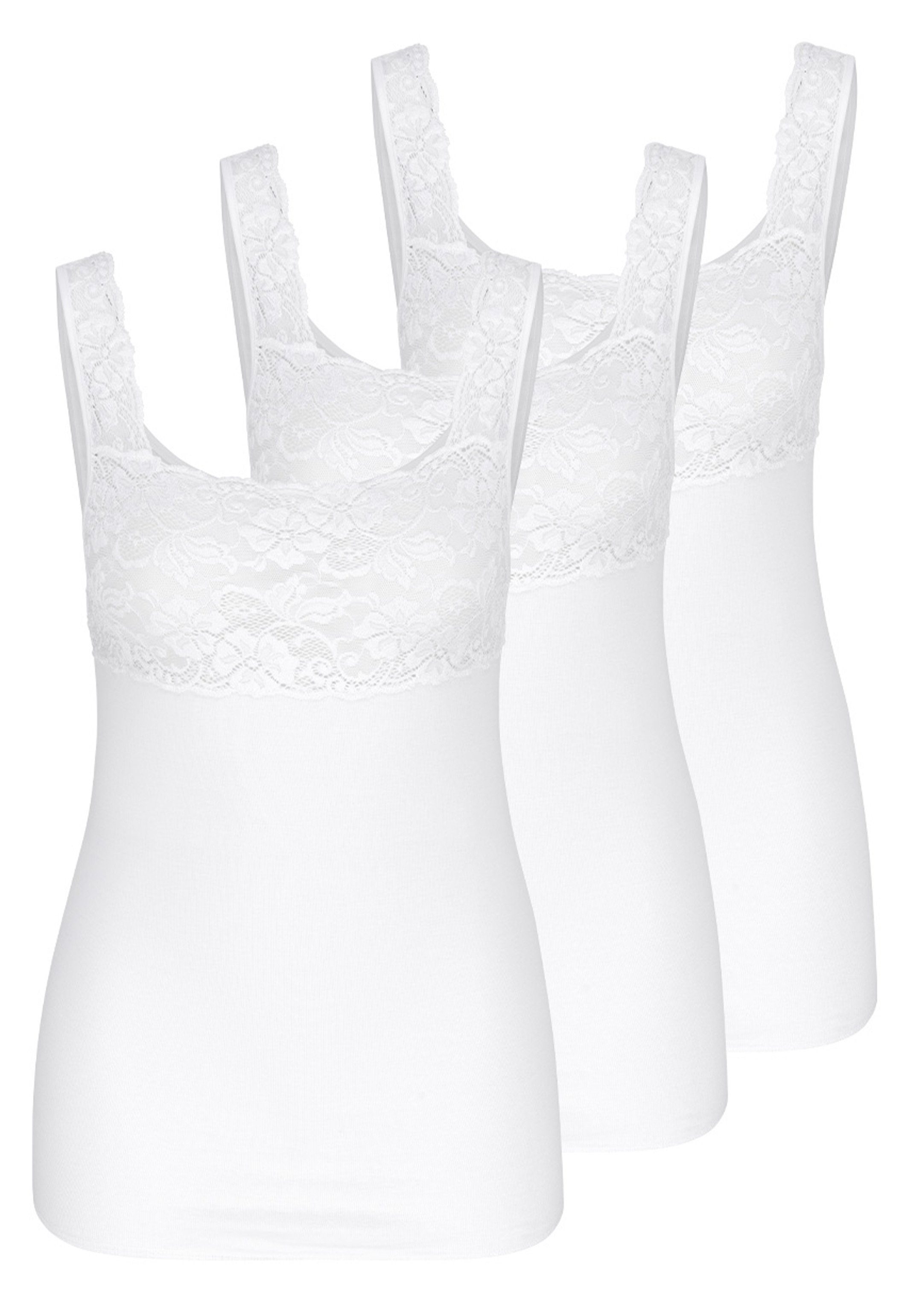 Nina Von C. Unterhemd 3er Pack Fine Cotton (Spar-Set, 3-St) Unterhemd / Top - Baumwolle - Atmungsaktiv - Mit Spitzen-Details Weiß