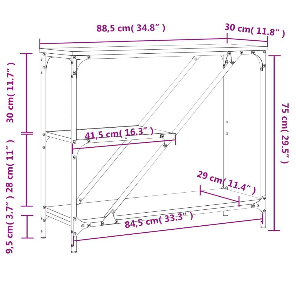 furnicato Beistelltisch Konsolentisch Braun Holzwerkstoff cm Eichen-Optik 88,5x30x75