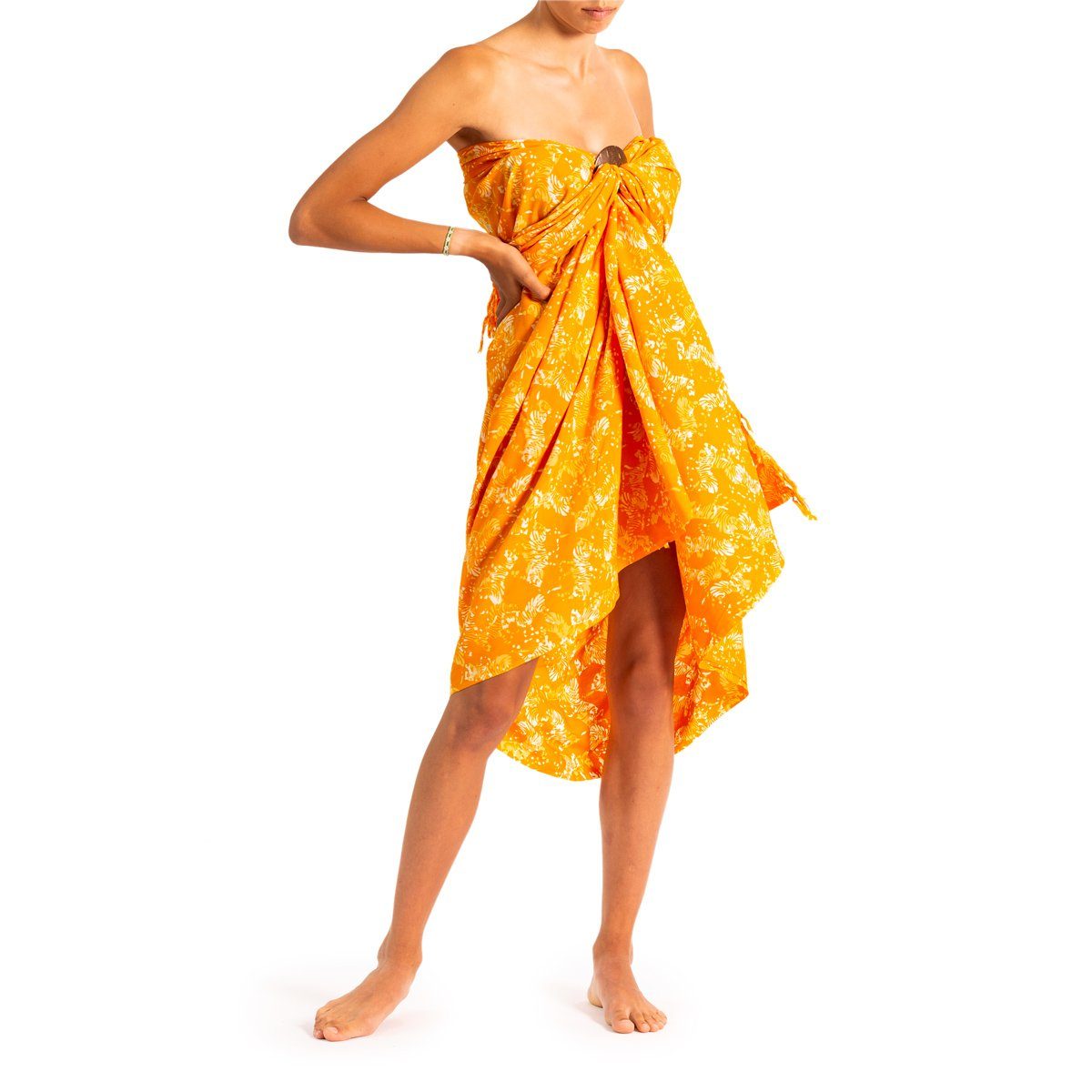 Wachsbatik Bikini hochwertiger Strandkleid Halstuch Schultertuch PANASIAM Pareo Strandtuch, aus Strand B404 Tuch orange Cover-up Sarong den für Orangetöne Viskose