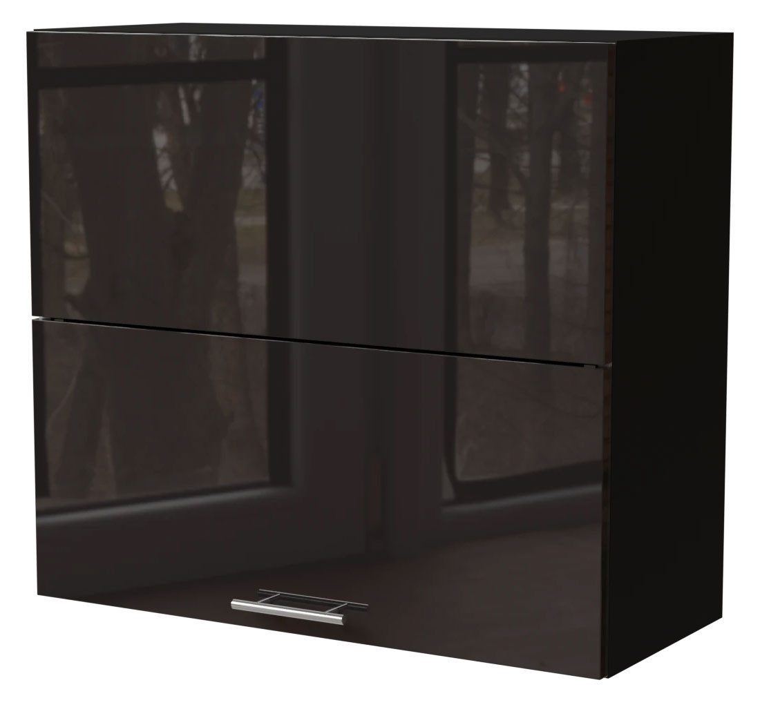 Feldmann-Wohnen Faltlifthängeschrank Essen (W8B/80-AV, 2-geteilte Hochfaltklappe, 2 Einlegeböden, 1-St., moderne Optik, lackierte Fronten) 80x32,5x72cm schwarz - schwarz Hochglanz (ES-W8B/80-AV)