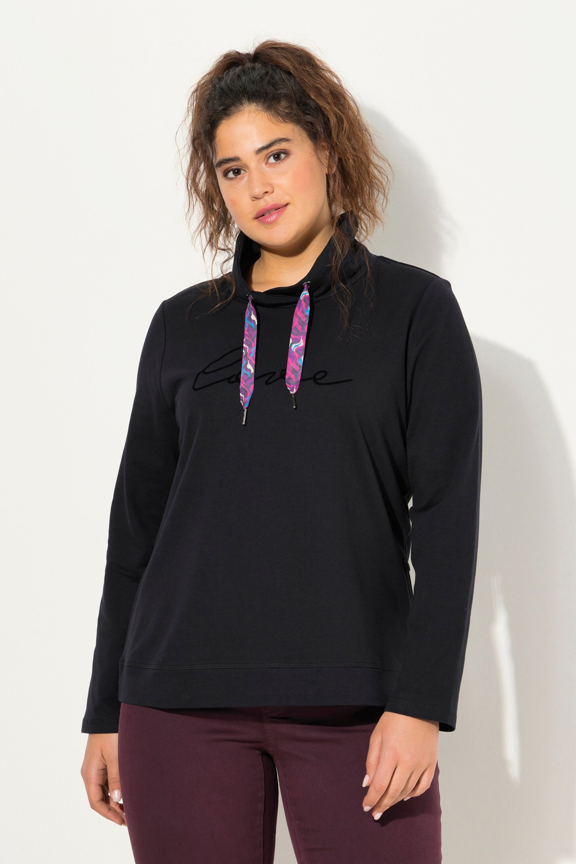 Ulla Popken Sweatshirt Sweatshirt Stehkragen Saum-Zipper günstig online kaufen