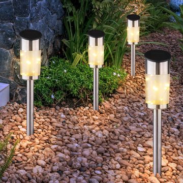 etc-shop LED Gartenleuchte, LED-Leuchtmittel fest verbaut, Warmweiß, 2x LED Solar Steck Lampen Lichterkette Edelstahl Balkon Erdspieß