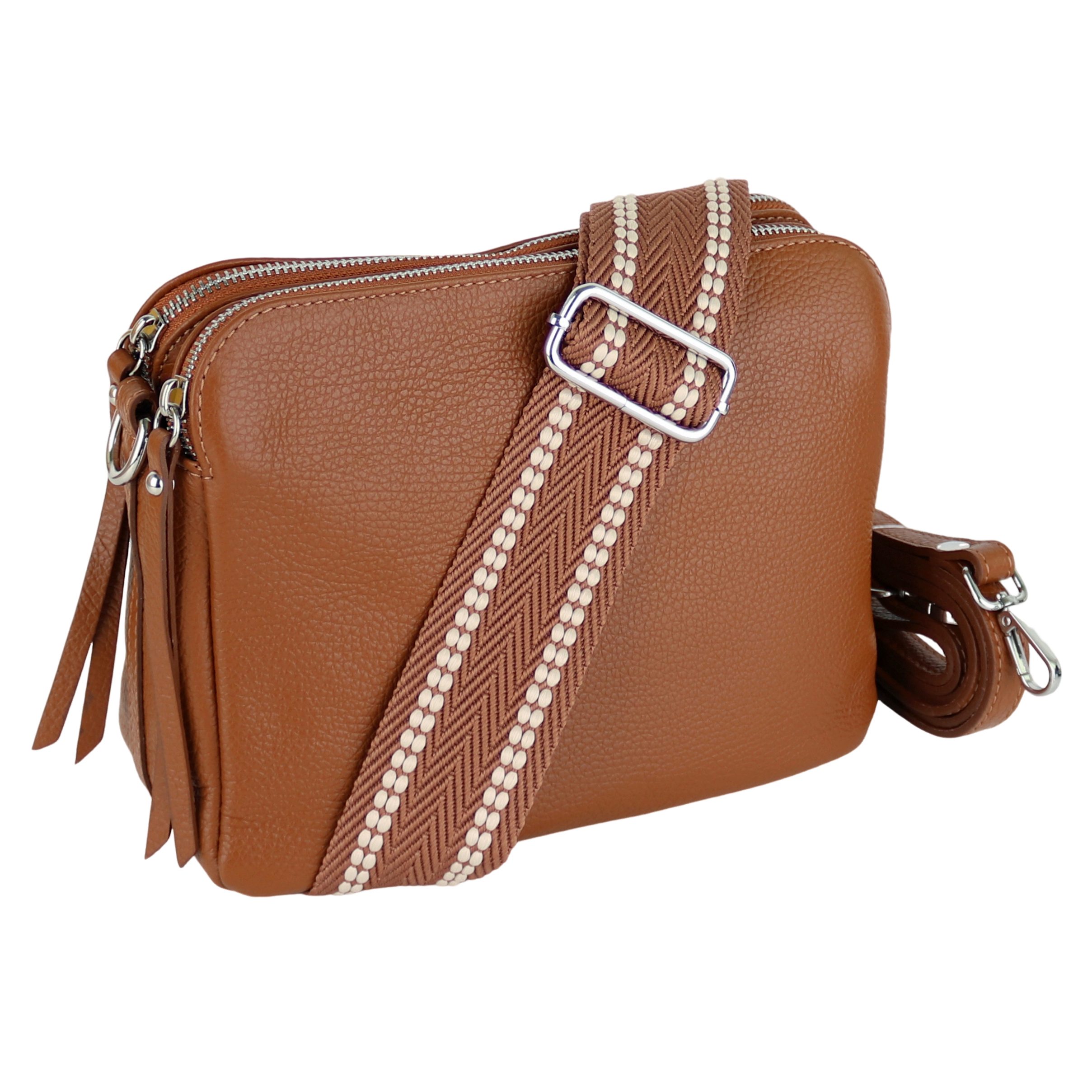 Schultertasche aus Echtleder, hergestellt in Italien, mit 2 Riemen