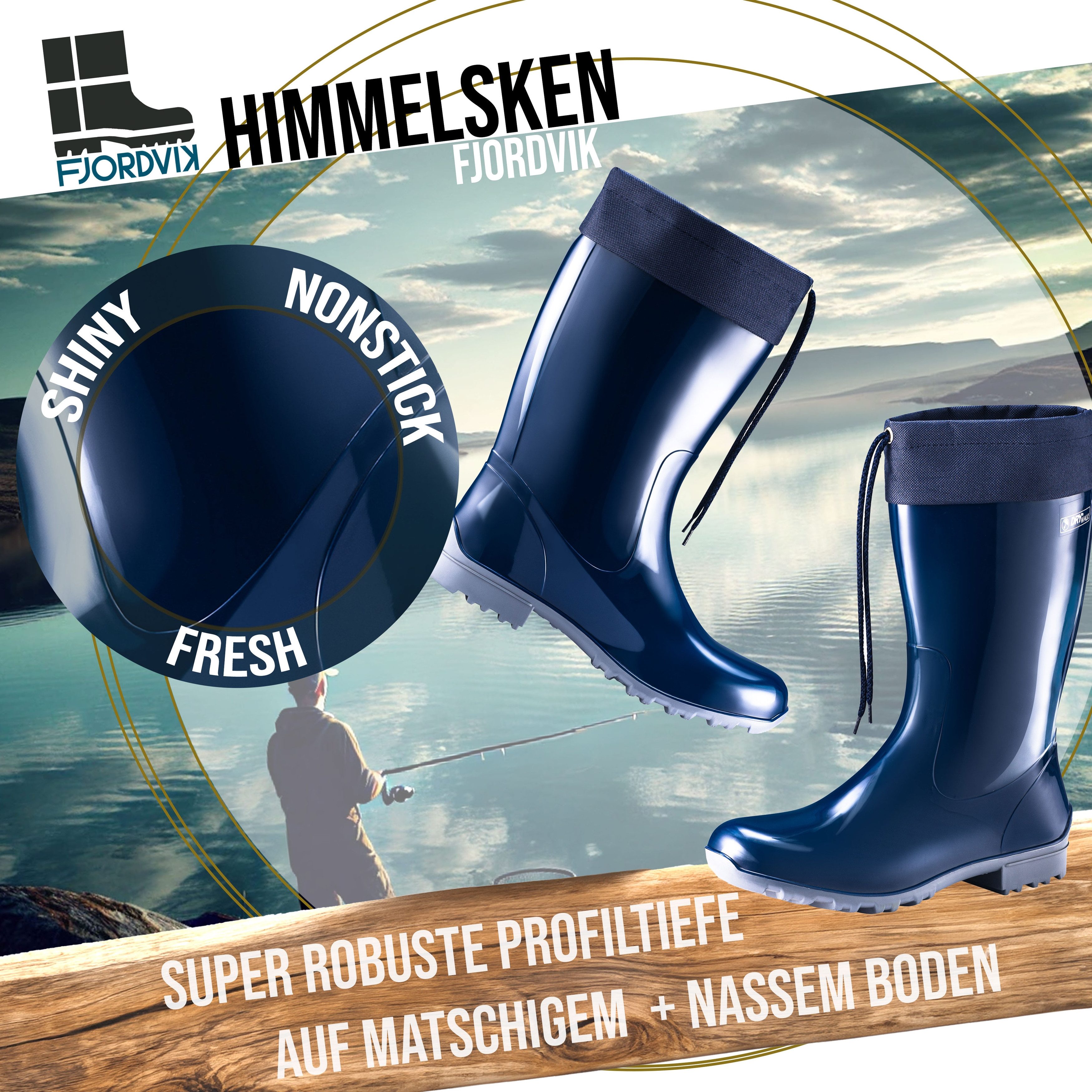 Fjordvik Himmelsken Schlupfstiefel SCF-Hochglanz 43 Dunkelblau Gummistiefel Perfekt für die Stadt Spaziergänge Gassigehen