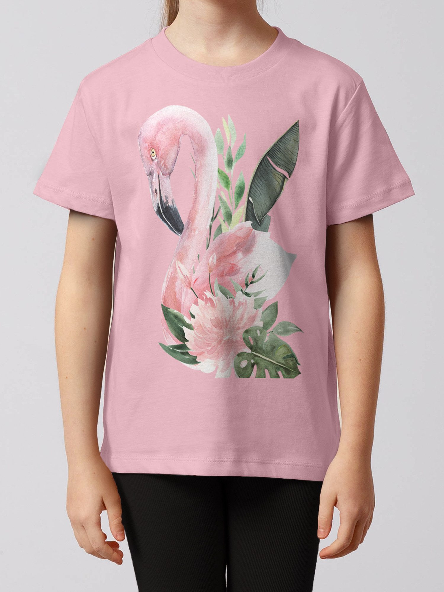 wat? Apparel T-Shirt Flamingo mit Blumen