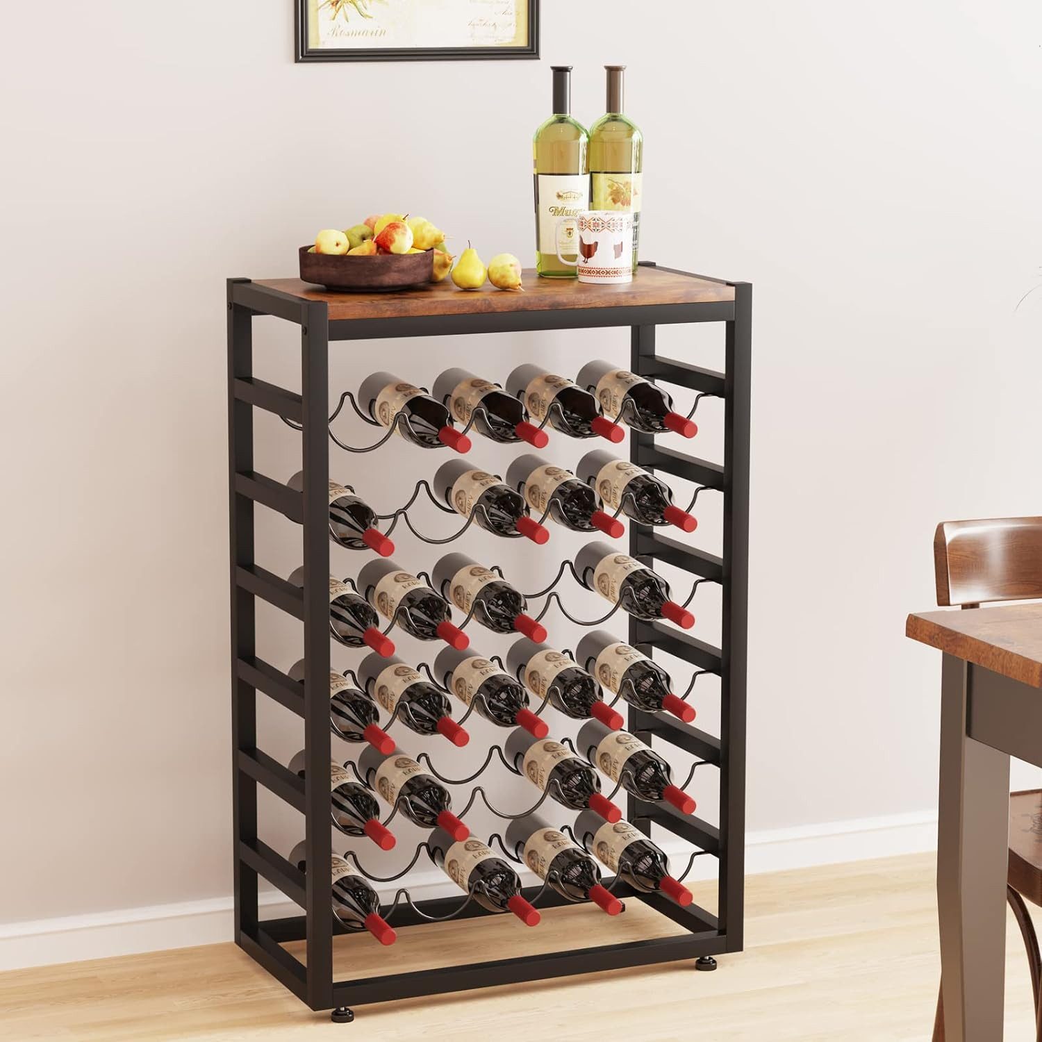 OUNUO Weinregal Flaschenregal für 30 Flaschen 6 Etagen mit Tischplatte 59 x 30 x 88 cm
