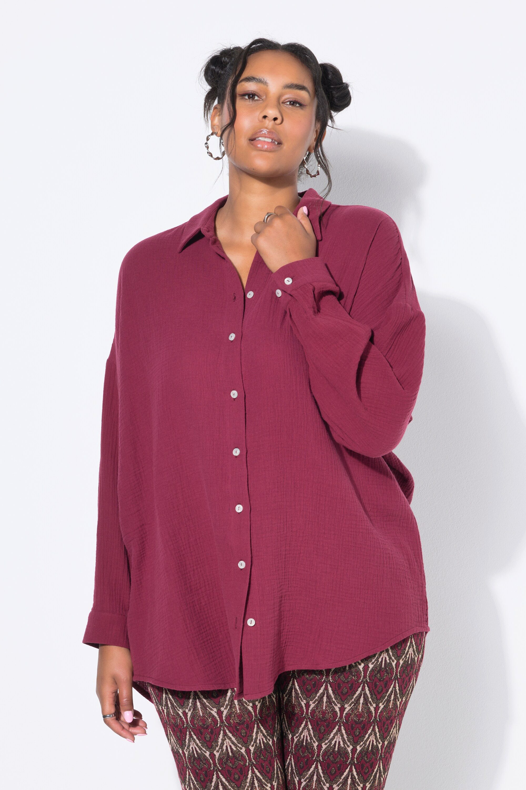 Studio Untold Hemdbluse Musselin Bluse oversized Hemdkragen Langarm günstig online kaufen