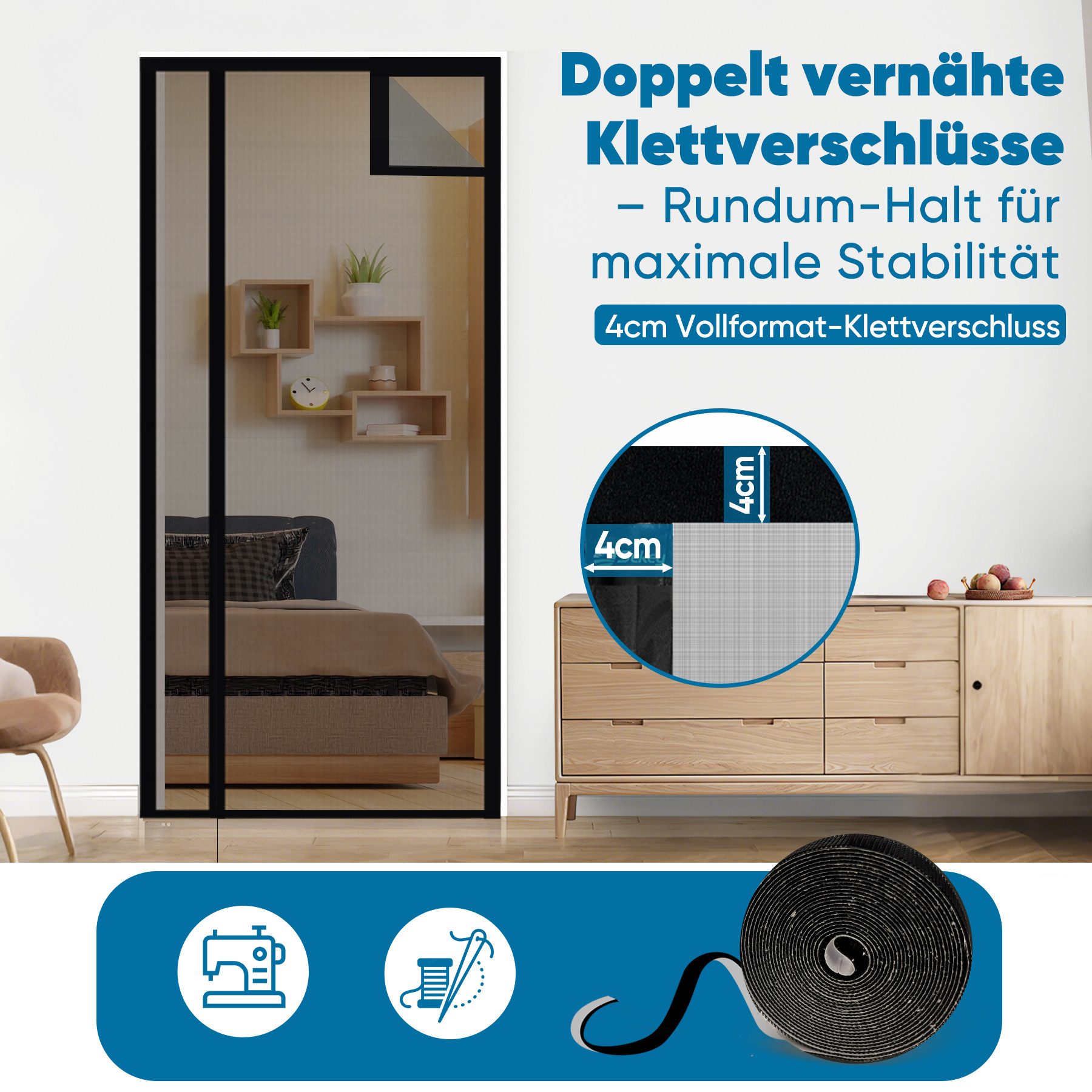 Sekey Insektenschutz-Tür Fliegengitter Mückenschutz für Balkontür und Terrassentür, magnetisch, seitliches Öffnen, Fiberglas, gegen Katzenkratzer, ohne Bohren