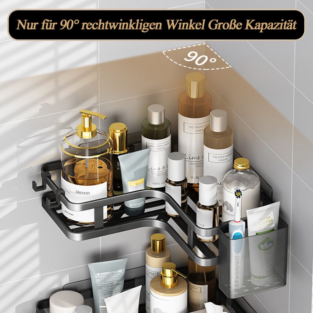 TUWENA Duschkorb 2 Stück Duschablage Ohne Bohren, Eckregal Badezimmer Regal Organizer, Wasserdichter und Rostfreier Duschregal mit 4 Haken,2 Zahnpasta Halter