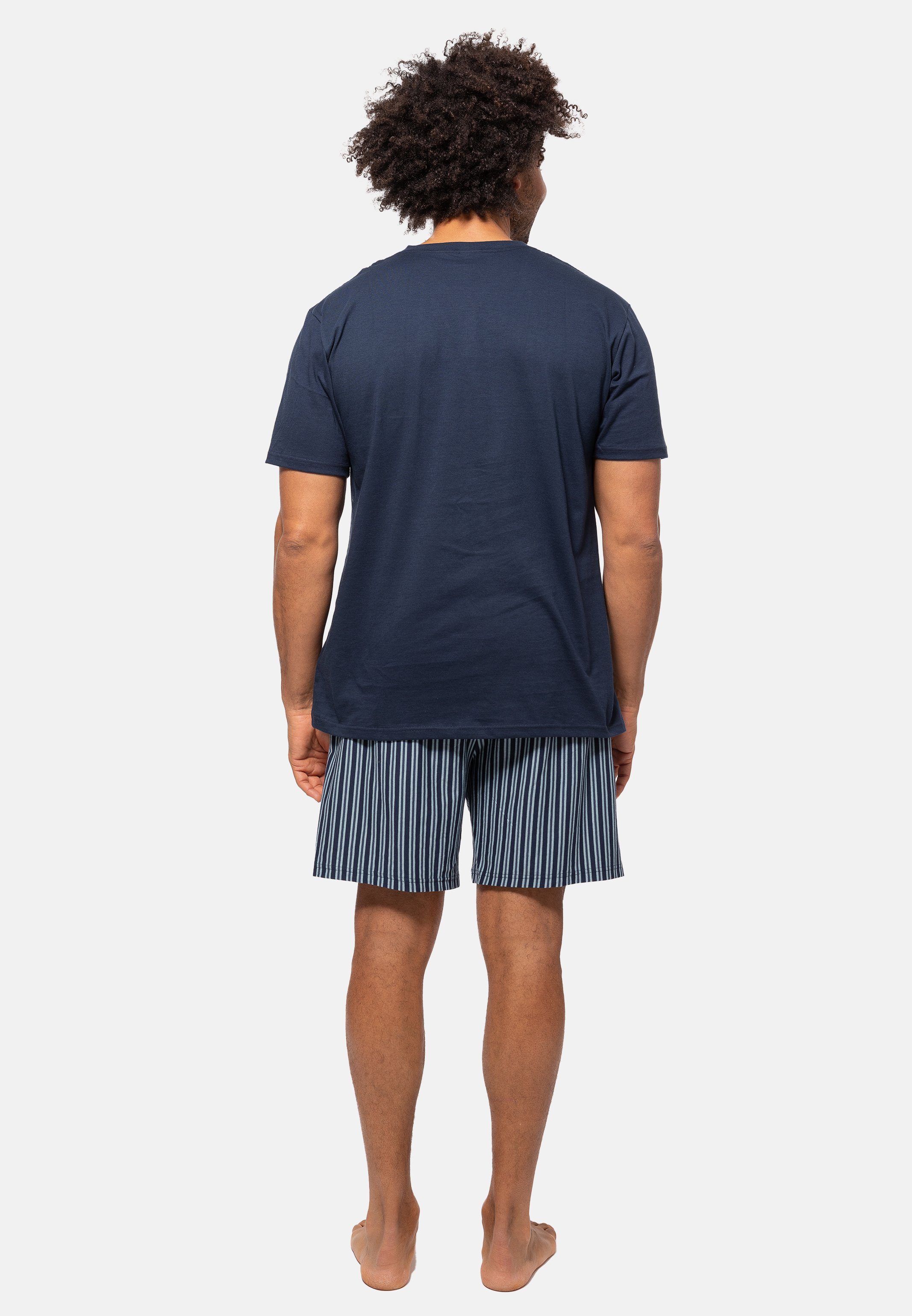 tlg) Organic Set aus und Shirt Pyjama - Schlafanzug kurzer Baumwolle Blau 2 - gestreift (Set, Kurzarm Cotton Ammann Hose