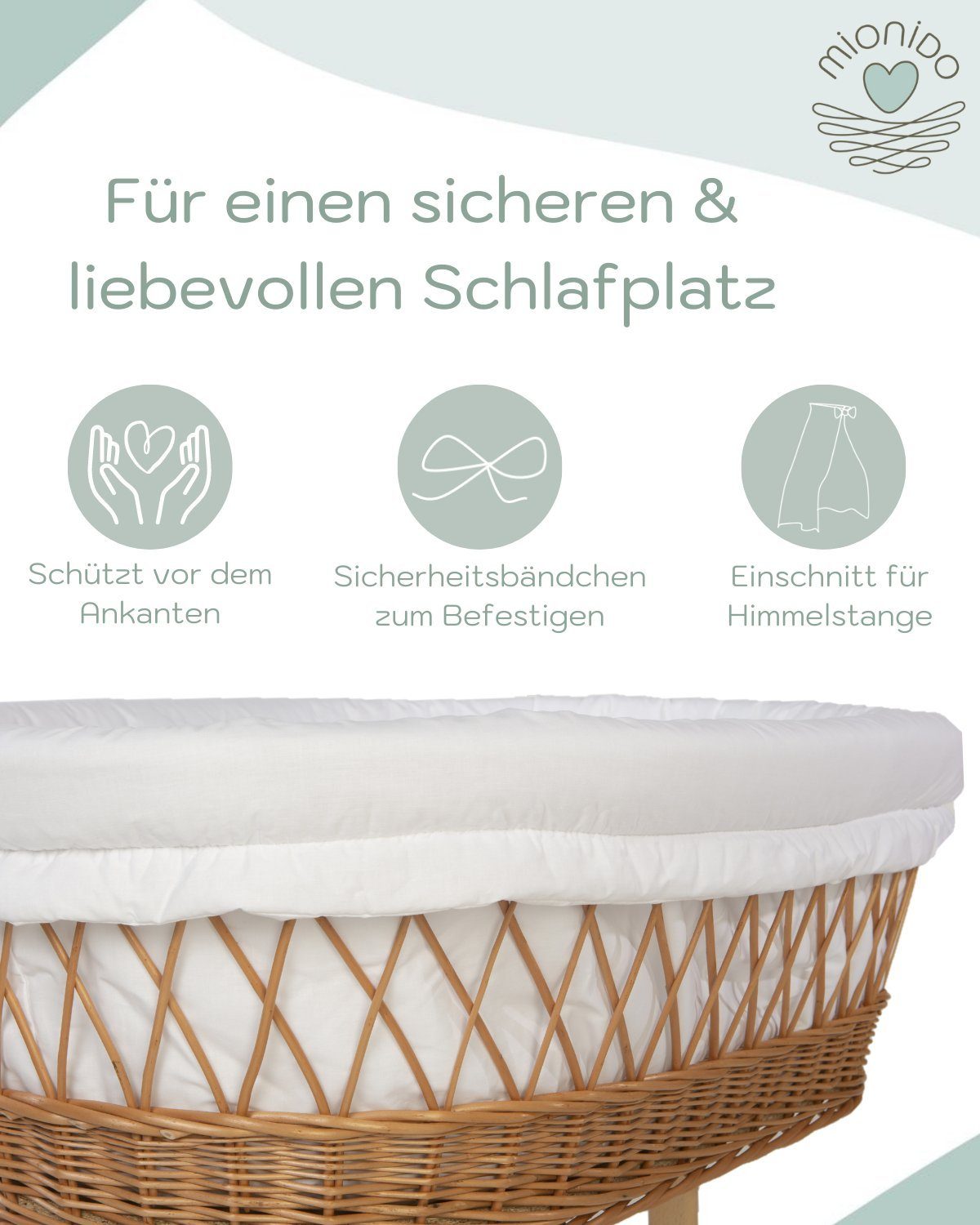 Polster/Korbumrandung in creme Liebevolle Stubenwagen-Matratzen für Mionido, Made Stubenwagen, Germany, Handarbeit zartes