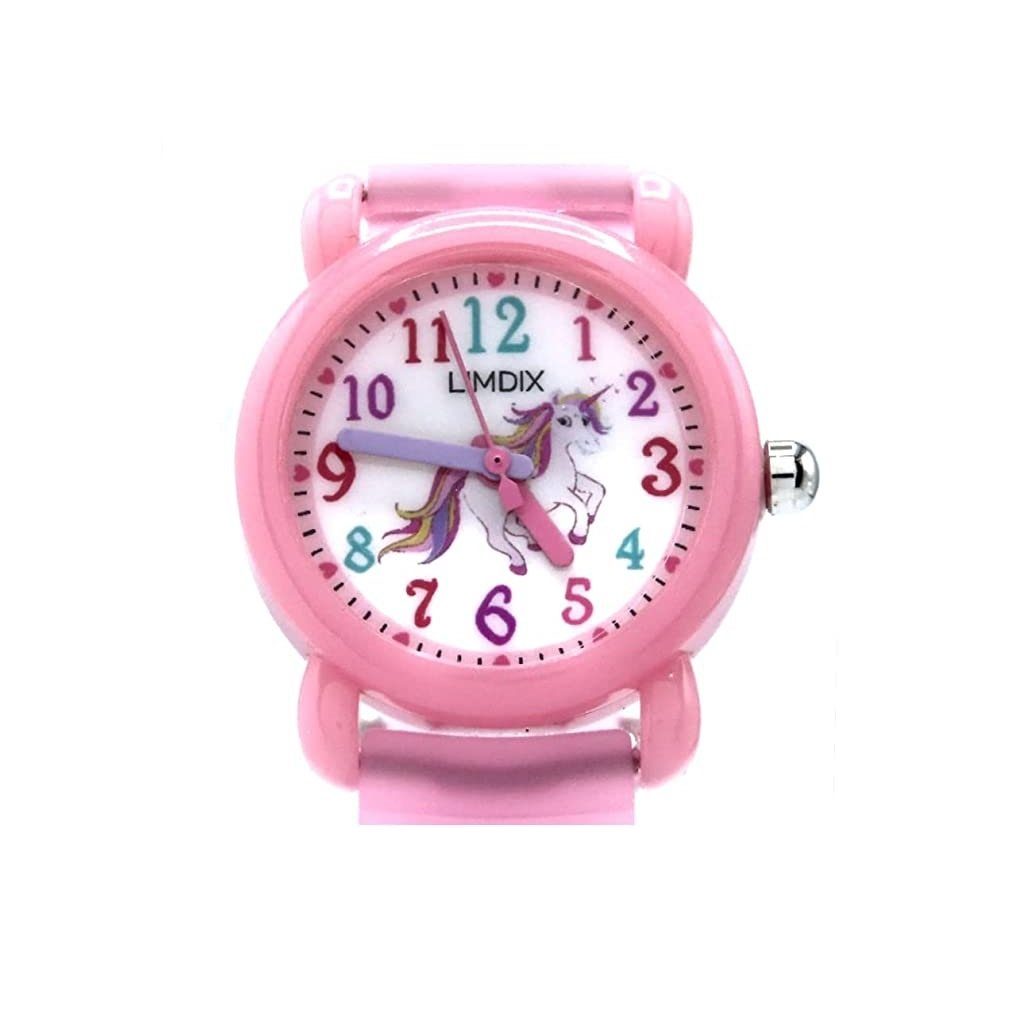 LIMDIX (1-tlg) Einhorn Pink Rosa Kids Quarzuhr Kinderuhr Silikonarmband Unicorn Armbanduhr, 3D