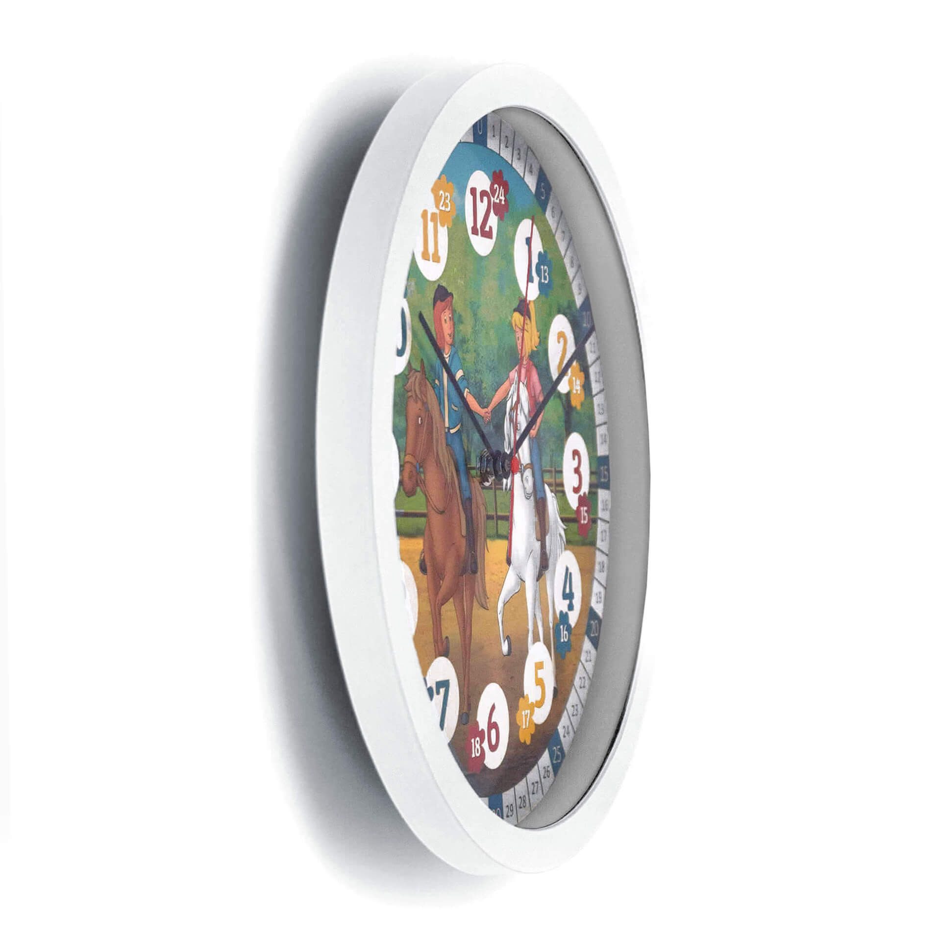 K&L Wall Art Wanduhr Bibi & Tina Wanduhr Mädchenzimmer Lernuhr mit Lernzifferblatt (Traumhafte Wanddeko Kinderzimmer Lernuhr ohne Tickgeräusche) – Bild 4 von 5