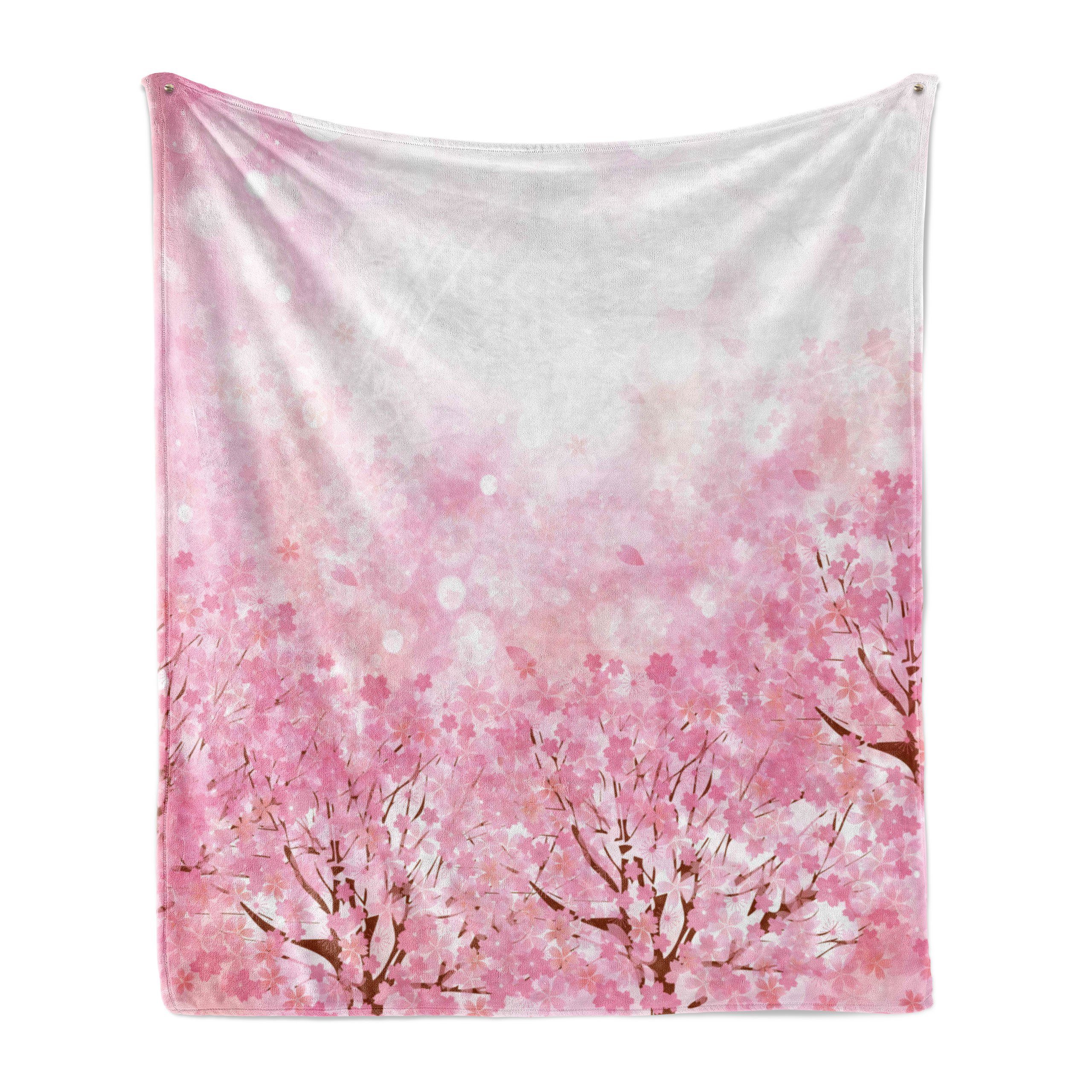 Wohndecke Gemütlicher Plüsch für den Innen- und Außenbereich, Abakuhaus, Blassrosa Romatic Sakura Baum