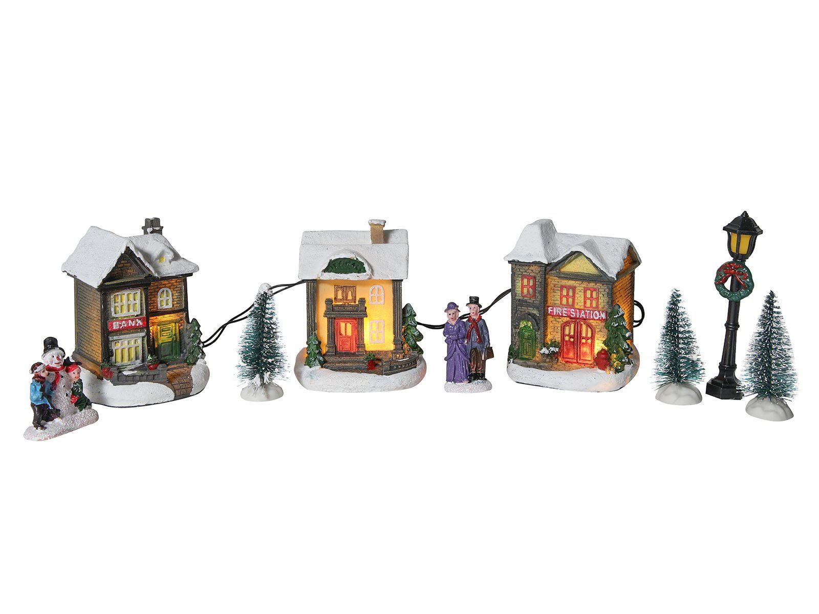 Spetebo Weihnachtsdorf LED Weihnachtsdorf - Set 10-teilig, Weihnachtsszene mit Häusern, Figuren, Tannen, Laterne – Bild 5 von 5