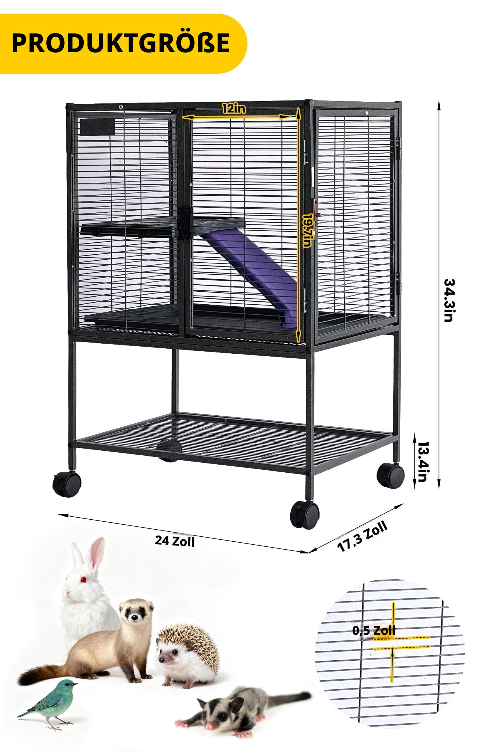 GarveeMore Kleintierkäfig aus Metall mit Ablagefläche & Rollen, breiter Eingang, für Kaninchen, Meerschweinchen, Hamster, Frettchen, Igel