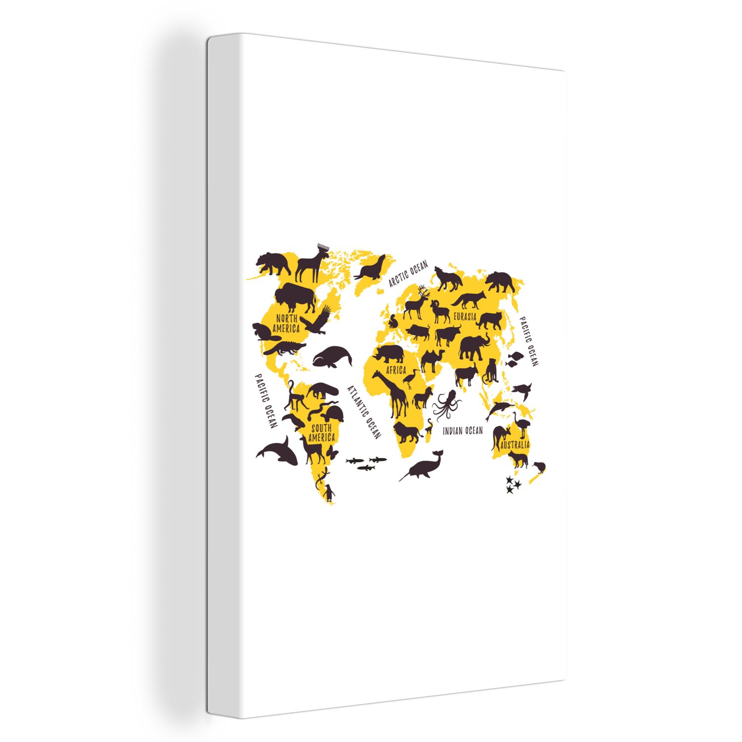 OneMillionCanvasses® Leinwandbild Karte - Welt - Tiere, (1 St), Leinwandbild fertig bespannt inkl. Zackenaufhänger, Gemälde, 20x30 cm