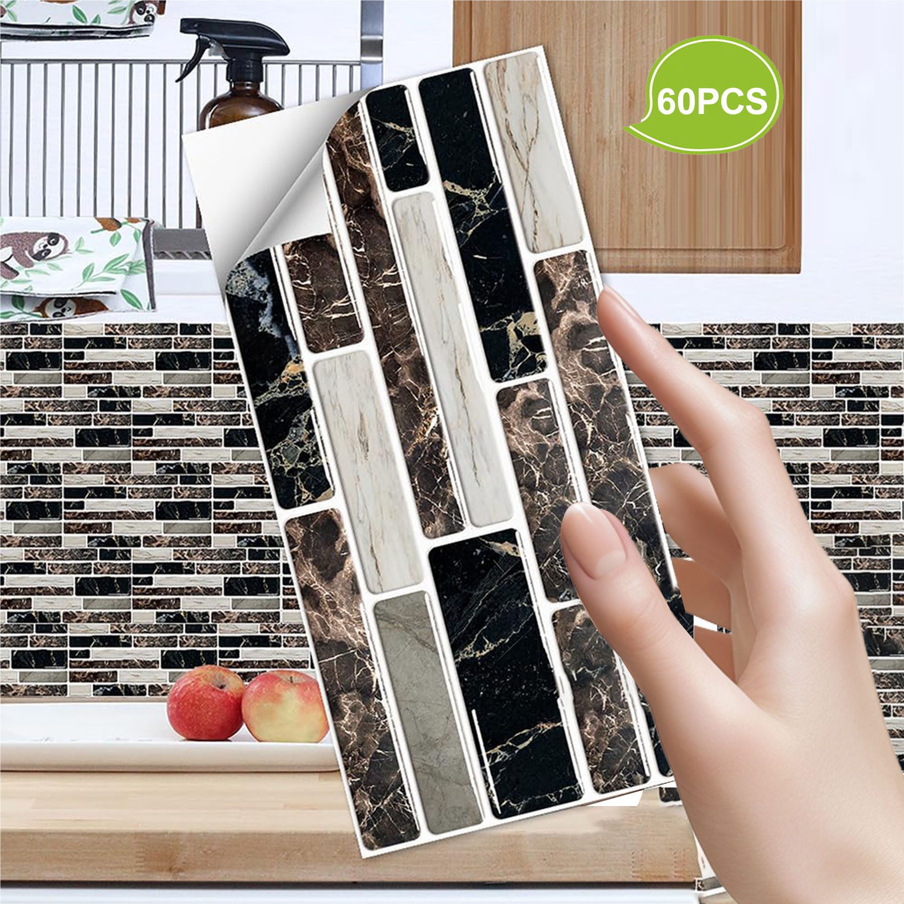 Keyura Wandsticker 60PCS Wandsticker Fliesenaufkleber Texturierte Wandtattoo 20*10cm (Hochwertiges PVC, frei von Schwermetallen und Formaldehyd, 60 St., langlebig und farbbeständig,Selbstklebend und leicht anzubringen), Ideal für flache, glatte Oberflächen in Küche,Bad,Wohnzimmer und mehr