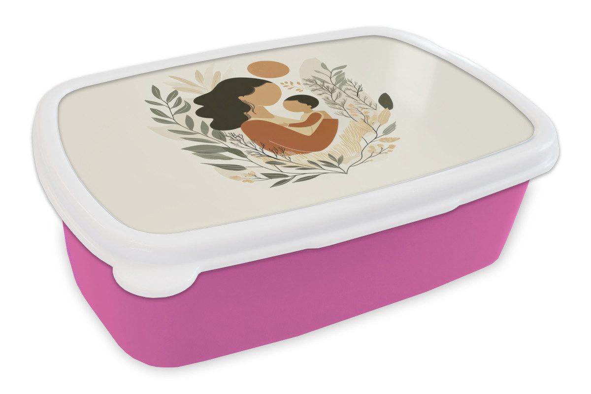 MuchoWow Lunchbox Illustration - Mutter - Kind - Liebevoll, Kunststoff, (2-tlg), Brotdosen, Lunch Box, Brotbox für Kinder und Erwachsene
