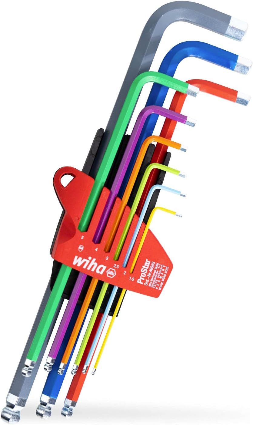 Wiha Stiftschlüssel ProStar Halter (46555) - 14 tlg., Innensechskant-Kugelkopf, UV-Leuchtend, Kippen und Entnehmen
