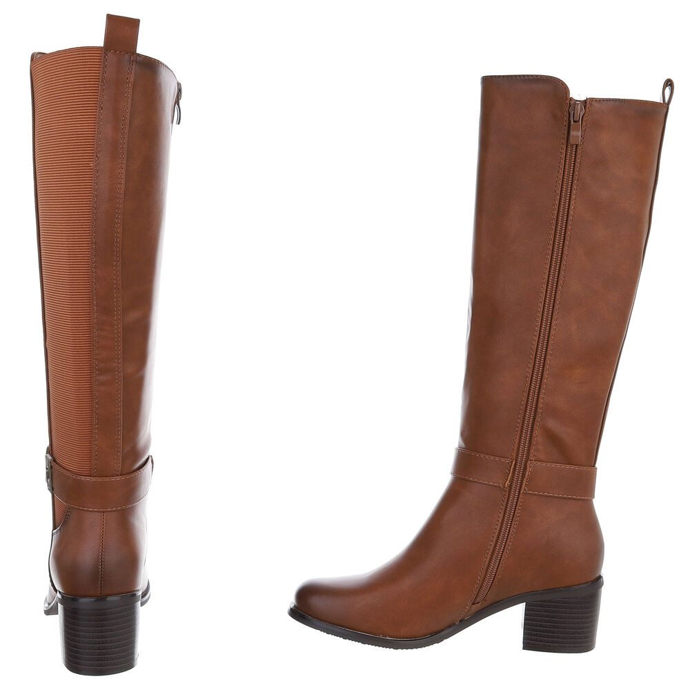 Ital-Design Elegante Damen-Stiefel mit Blockabsatz für Alltag und Freizeit Stiefel (90755920) Blockabsatz Stiefel in Camel