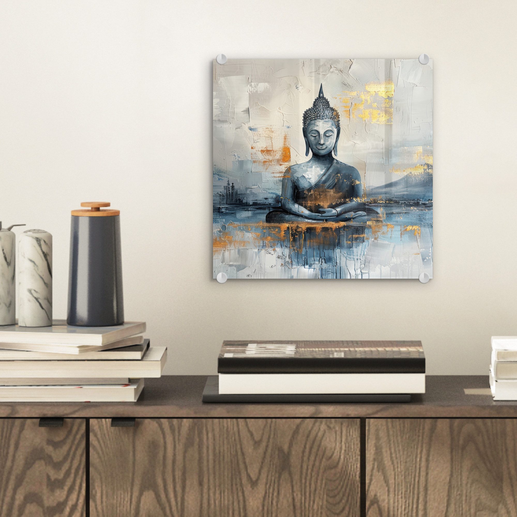MuchoWow Acrylglasbild Buddha - Gold - Abstrakt - Modern, Inkl. Aufhängung, günstig online kaufen