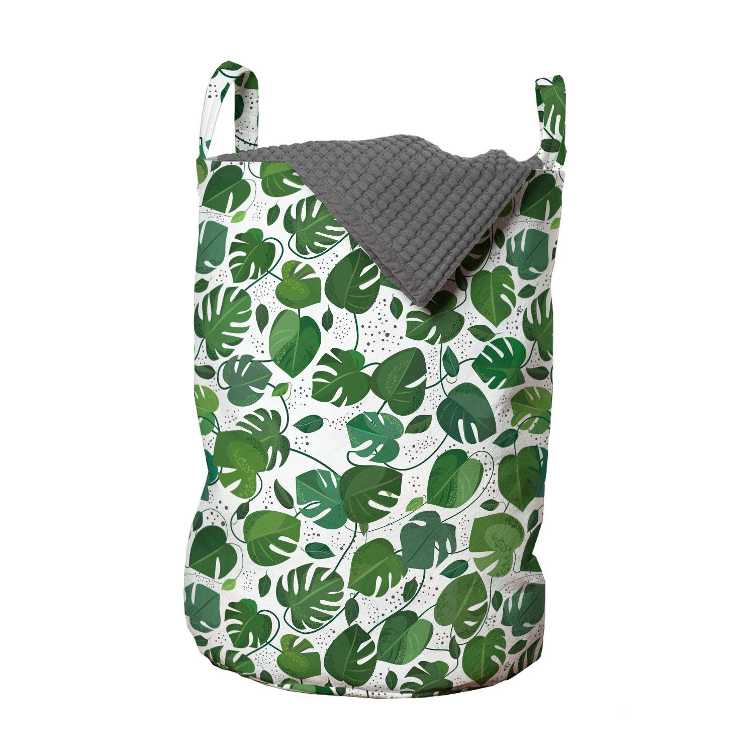 Abakuhaus Wäschesäckchen Wäschekorb mit Griffen Kordelzugverschluss für Waschsalons, Monstera Grüne Blätter Regenwald
