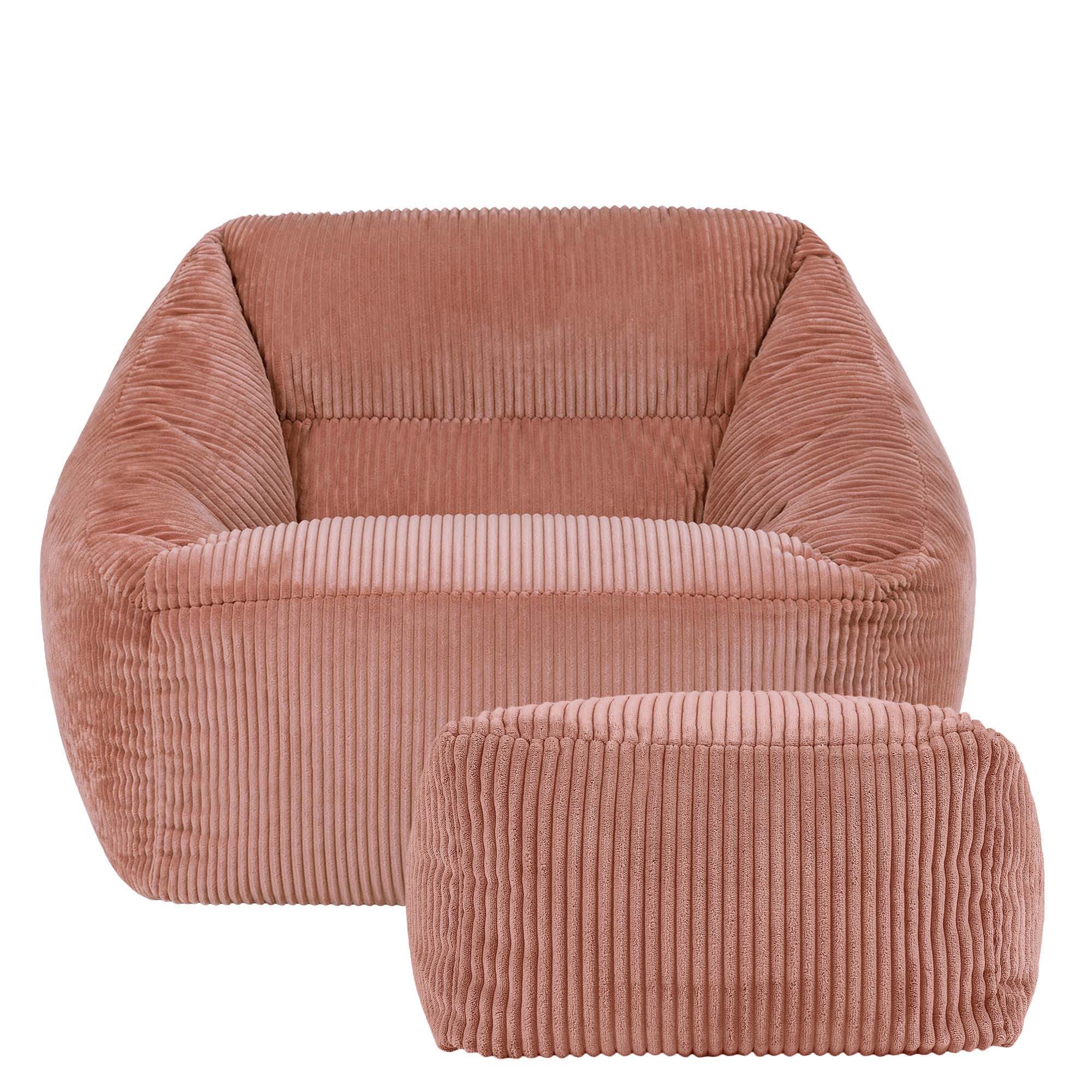 icon Sitzsack Riesen Sessel aus Cord Flauschig „Natalia" mit Hocker (Spar-Set, 1 x Sitzsack-Sessel, 1 x Fußhocker), Sitzsack XXL, Made in Germany, für Erwachsen – Bild 4 von 5