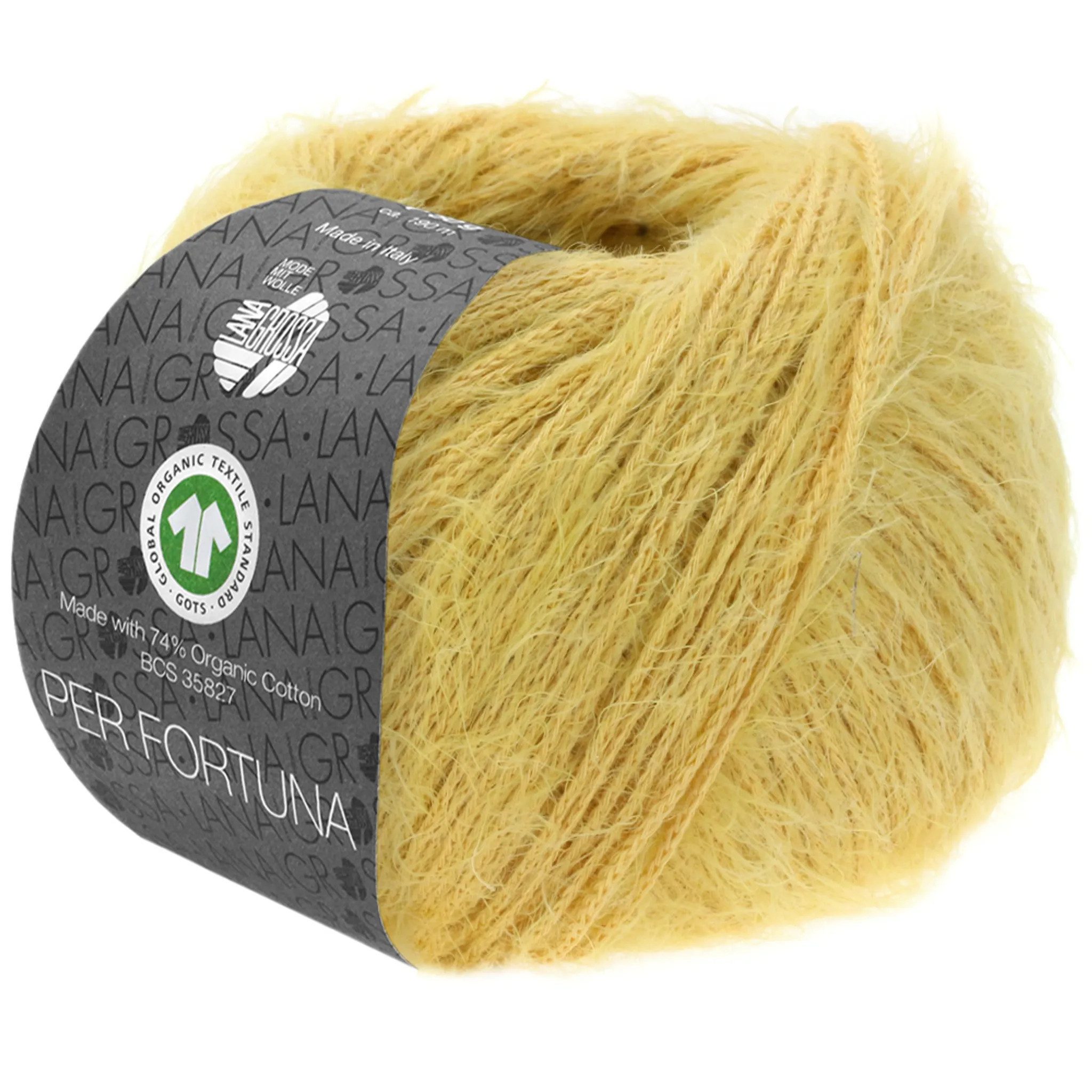 LANA GROSSA PER FORTUNA Flauschiges Kettengarn aus Baumwolle Häkelwolle, 190 m (Weiches Strickgarn für Pullover, Cardigans & Tops, Flauschige Struktur für moderne Strickmode mit Fashion-Charakter), 50 g