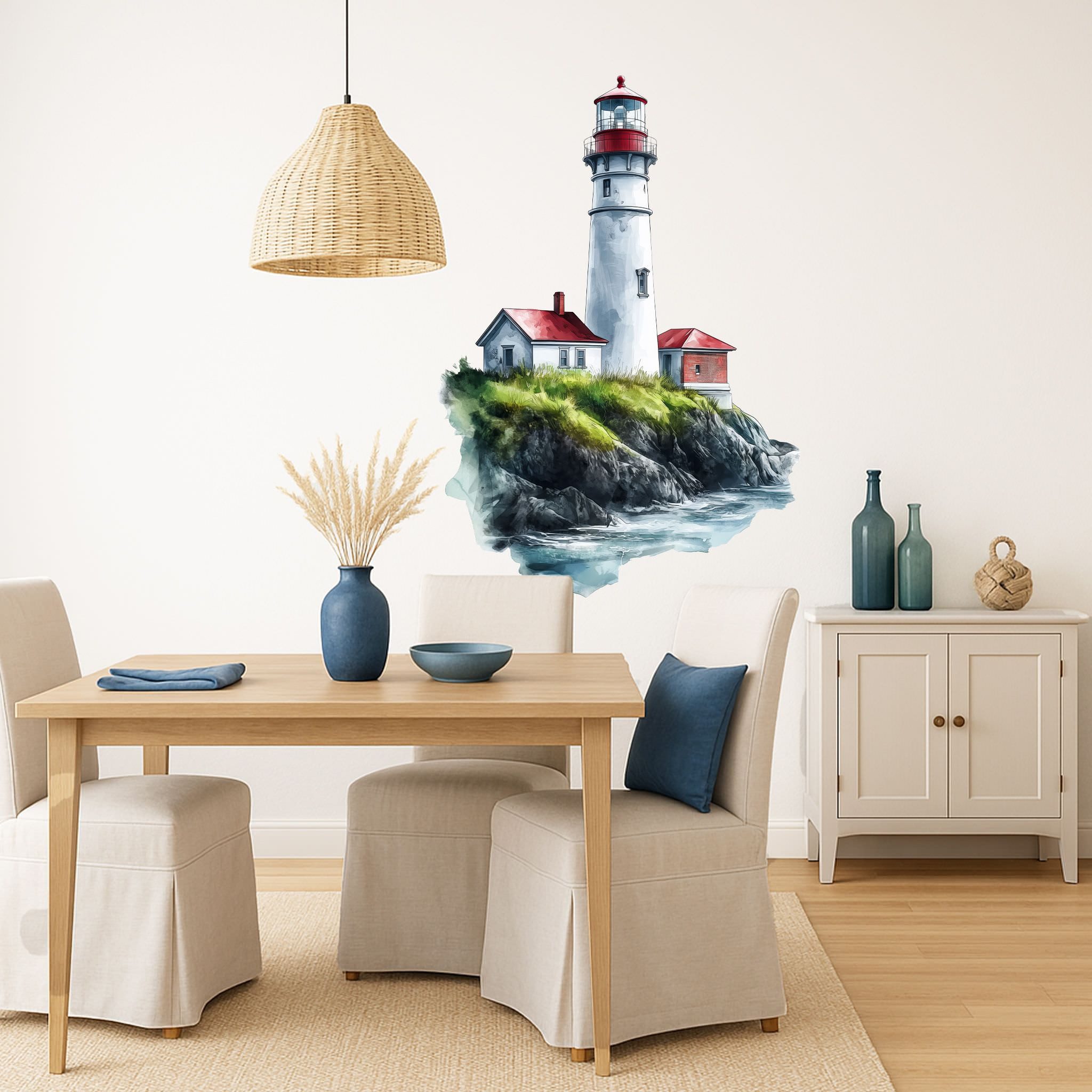 Sunnywall Wandtattoo Aufkleber Maritim Leuchtturm auf Klippe – Aquarellstil, selbstklebend, konturgeschnitten, rückstandslos entfernbar – Bild 5 von 5