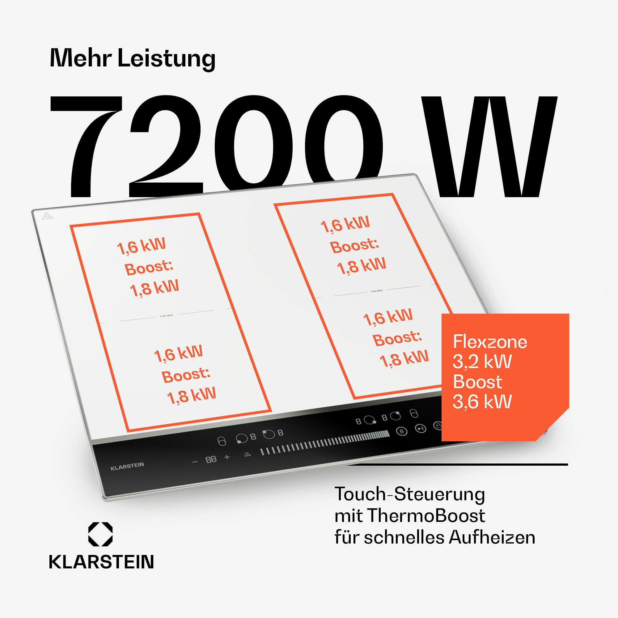 Klarstein Induktions-Kochfeld, Kochfeld Induktion 4 Zone FlexTouch Timer Küche LED