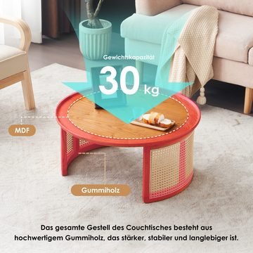 MODFU Couchtisch Massivholz-Couchtisch, Beistelltisch Rattan