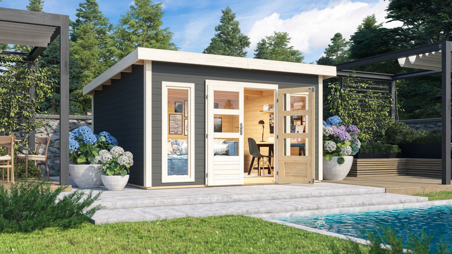 Karibu Gartenhaus Karibu Gartenhaus Northeim, 38 mm, 406 x 393 cm, Typ 5, terragrau, ohne Anbau