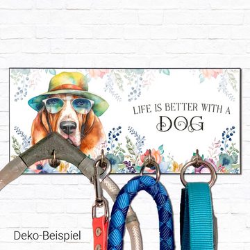 Cadouri Wandgarderobe BASSET HOUND Design-Hundegarderobe für Hundezubehör (Garderobe mit 4 Haken), MDF, mit abgeschrägten Ecken, handgefertigt, für Hundebesitzer
