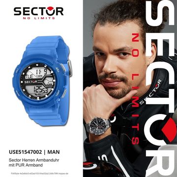 Sector Digitaluhr Sector Herren Armbanduhr Digital, (Digitaluhr), Herren Armbanduhr rund, extra groß (ca. 46mm), PURarmband blau, Casual
