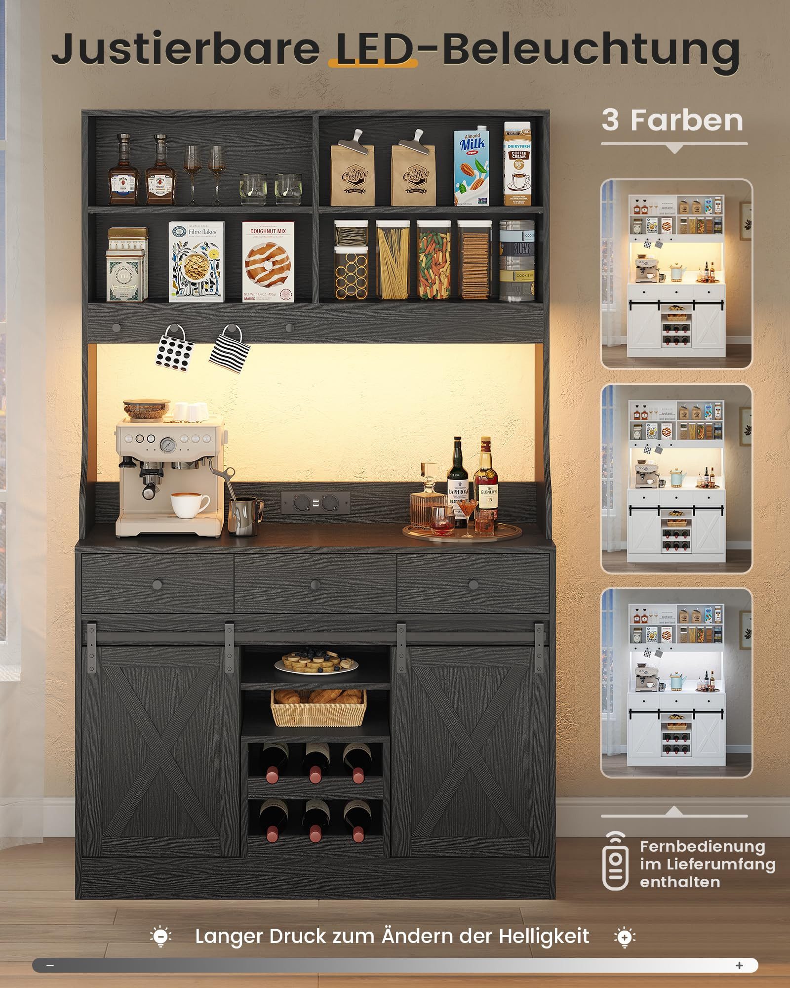 MSMASK Küchenbuffet Küchenschrank Sideboard Mehrzweckschrank mit LED-Beleuchtung (1-St)