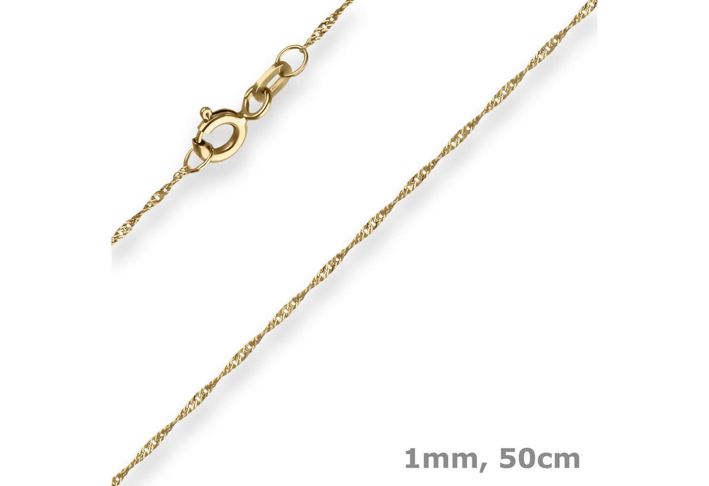 Schmuck Krone Goldkette 1mm Singapurkette aus 333 Gelbgold 50cm, Gold 333