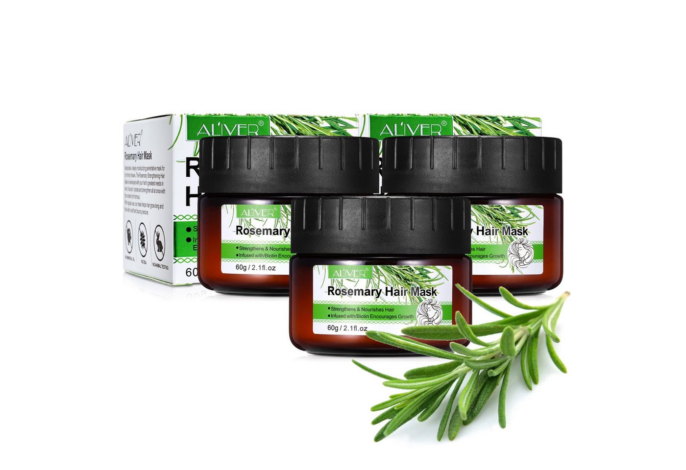 ALIVER Haarmaske Haarkur Haarpflege Rosmarin trockenes krauses gefärbtes Haar Bio Vegan, 3-tlg.