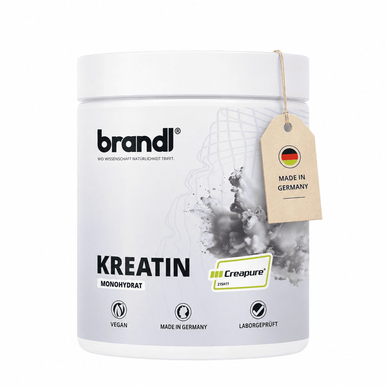 Brandl Nutrition Kreatin Pulver Monohydrat CREAPURE Creatin, 100% made in Germany vegan Pulver, 500 g, unabhänging laborgeprüft & ohne Zusatzstoffe, Kreatinpulver