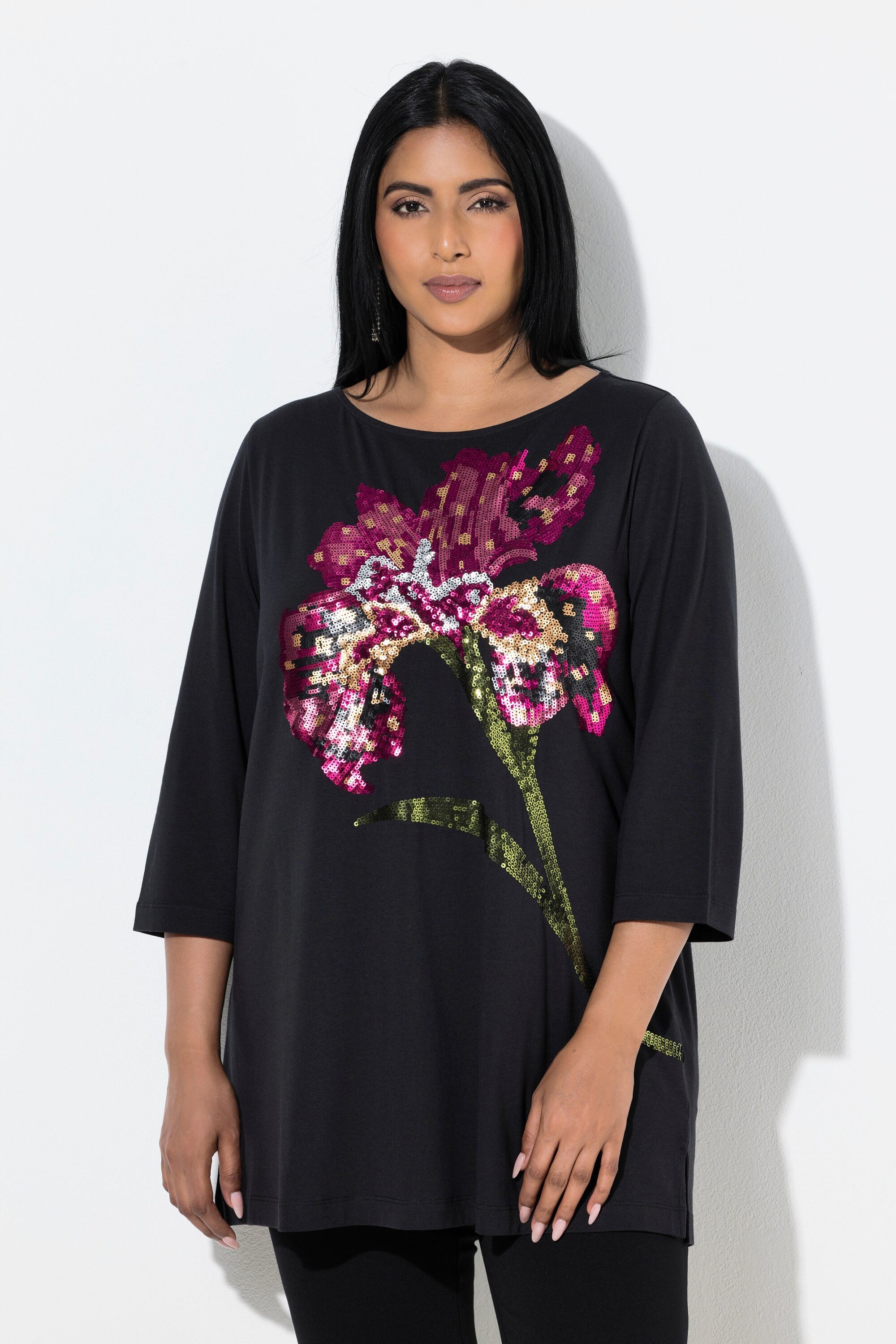 Ulla Popken Sweatshirt Sweatshirt A-Linie U-Boot-Ausschnitt 3/4-Arm