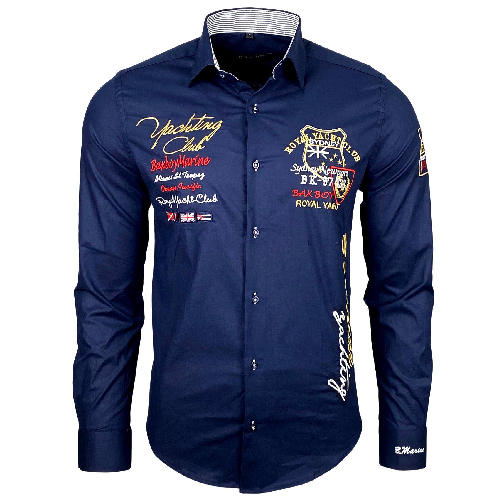 Baxboy Langarmhemd Baxboy Edel Dezent Herren Hemd Stickerei Hemden Kontrast günstig online kaufen