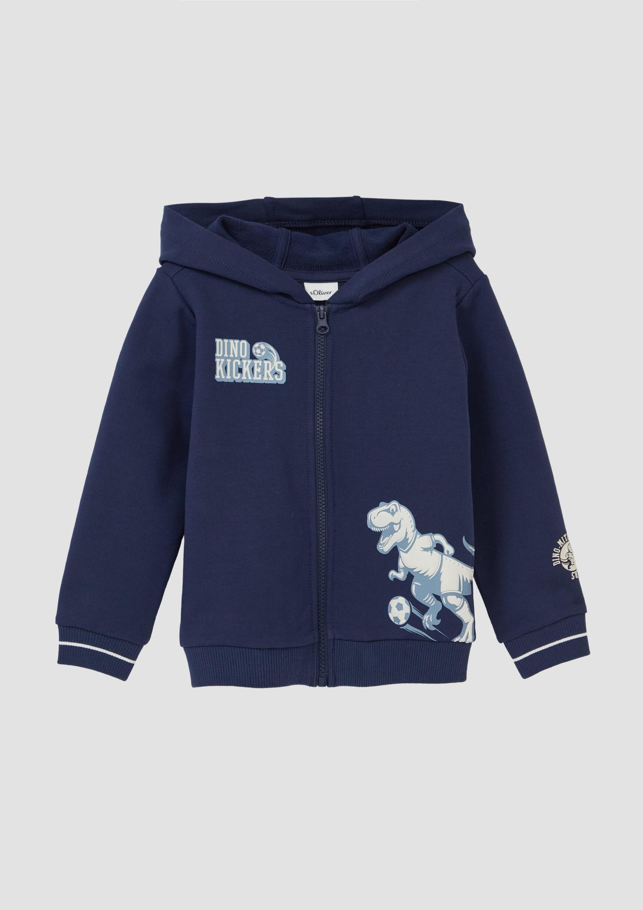 s.Oliver Sweatshirt Sweatshirt Jacke Kapuzen-Sweatjacke aus Baumwollmix mit Print-Detail