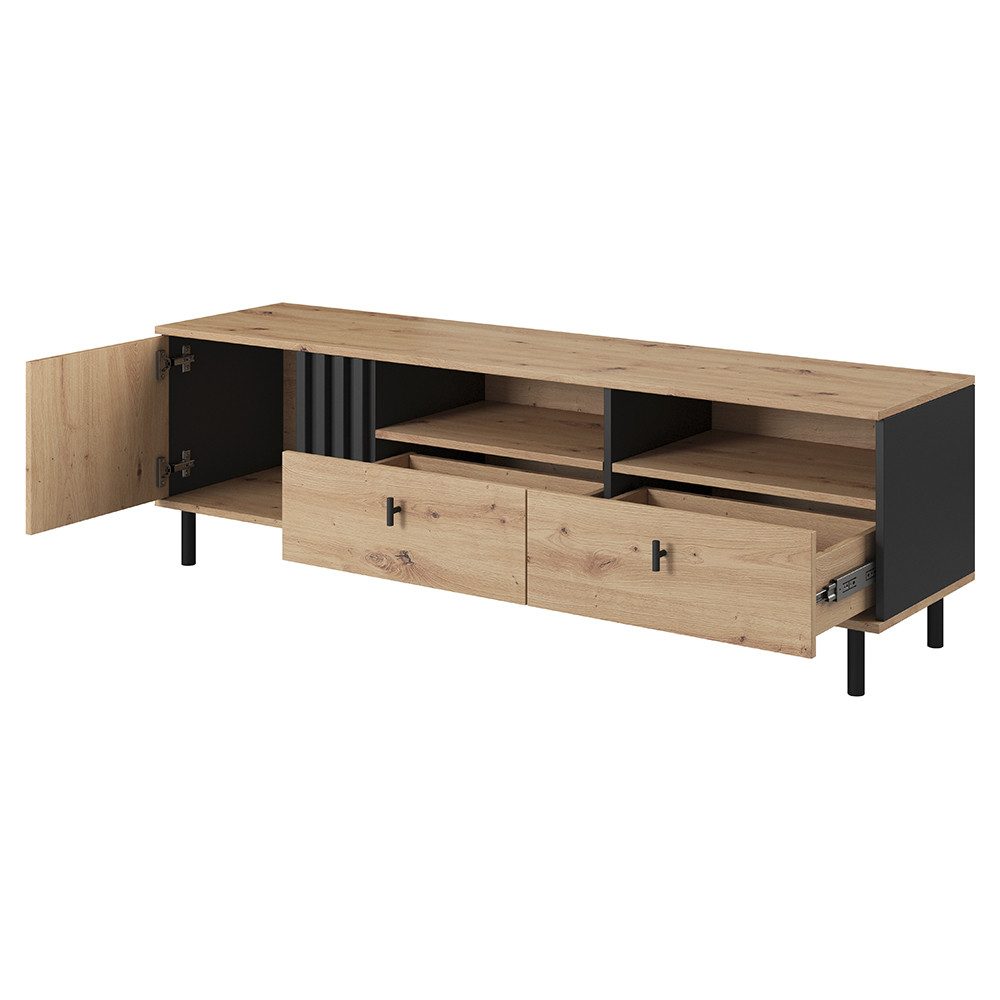 Lomadox Wohnzimmer-Set MATTAWA-167, (Mega-Spar-Set, 4-St., Couchtisch Highboard Lowboard Sideboard), Wohnwand, Eiche Dekor mit Couchtisch und Beleuchtung – Bild 5 von 5