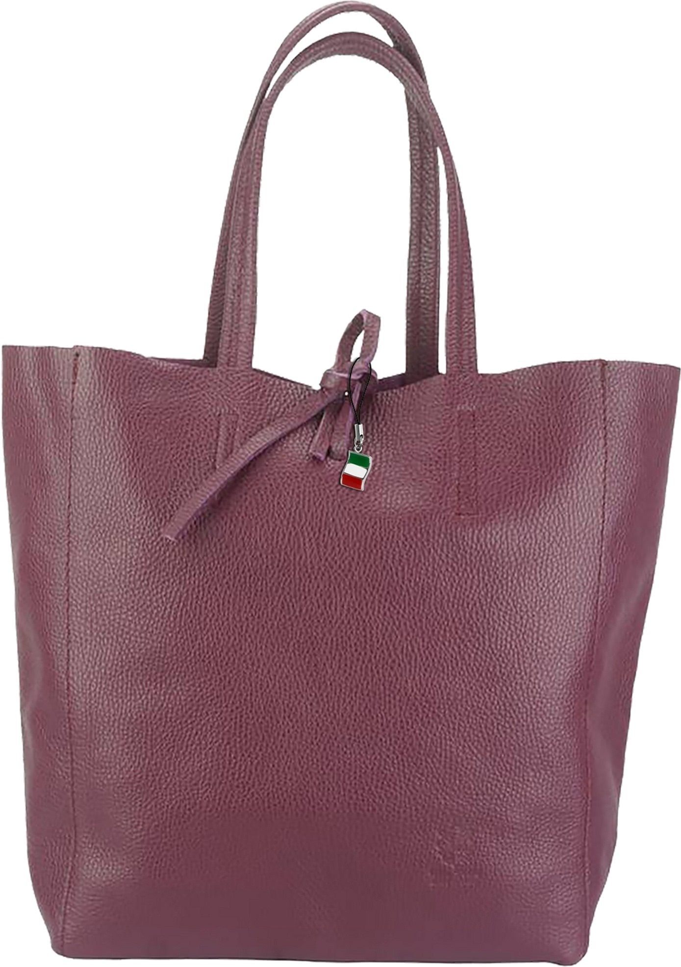 FLORENCE Schultertasche Florence ital. Echtleder Shopper bordeaux (Shopper), Damen Leder Shopper, Schultertasche, rot, bordeaux ca. 30cm