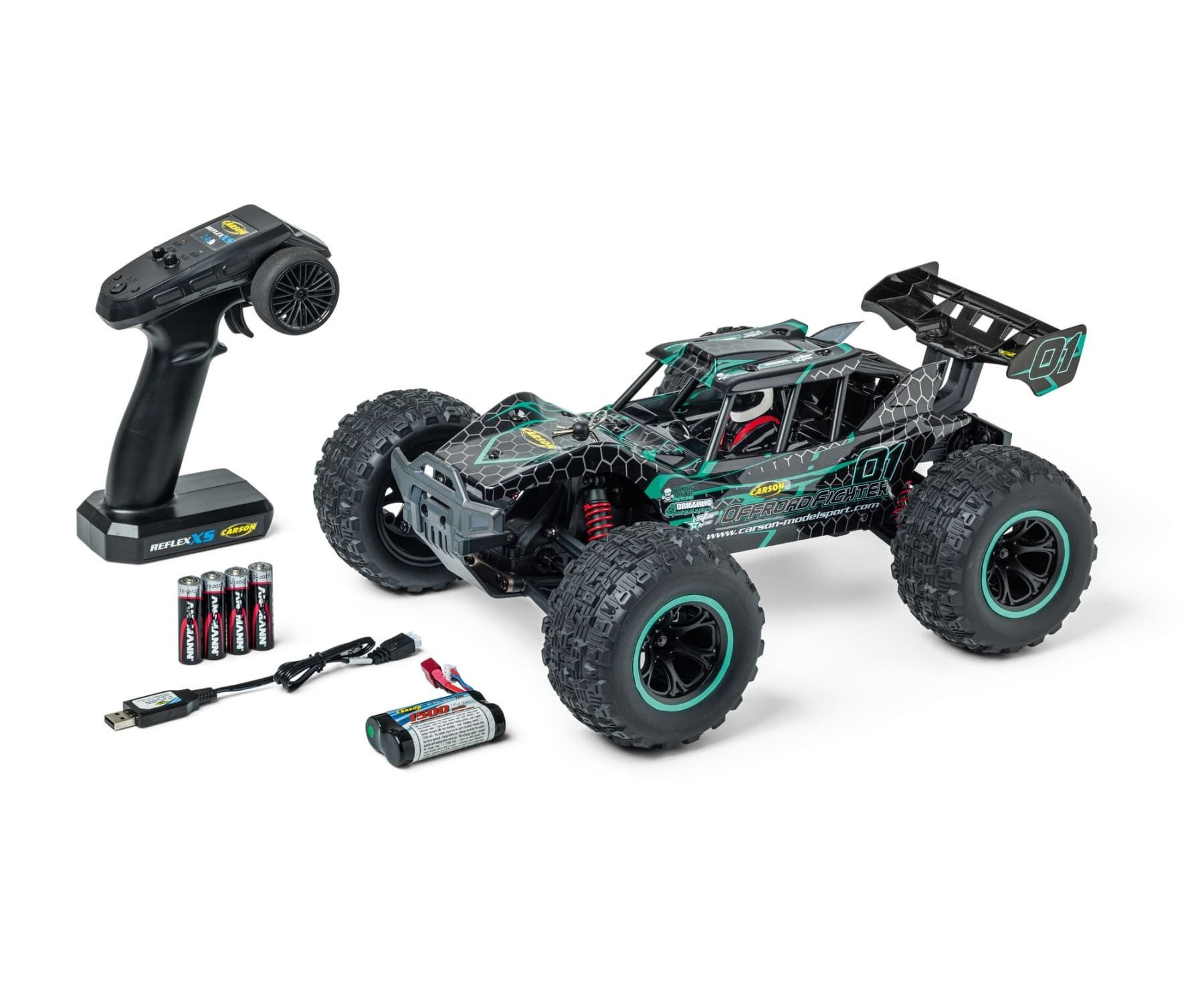 Carson RC Buggy XS Offroad Fighter Cage 100% RTR 1:10 türkis RC-Ladegerät