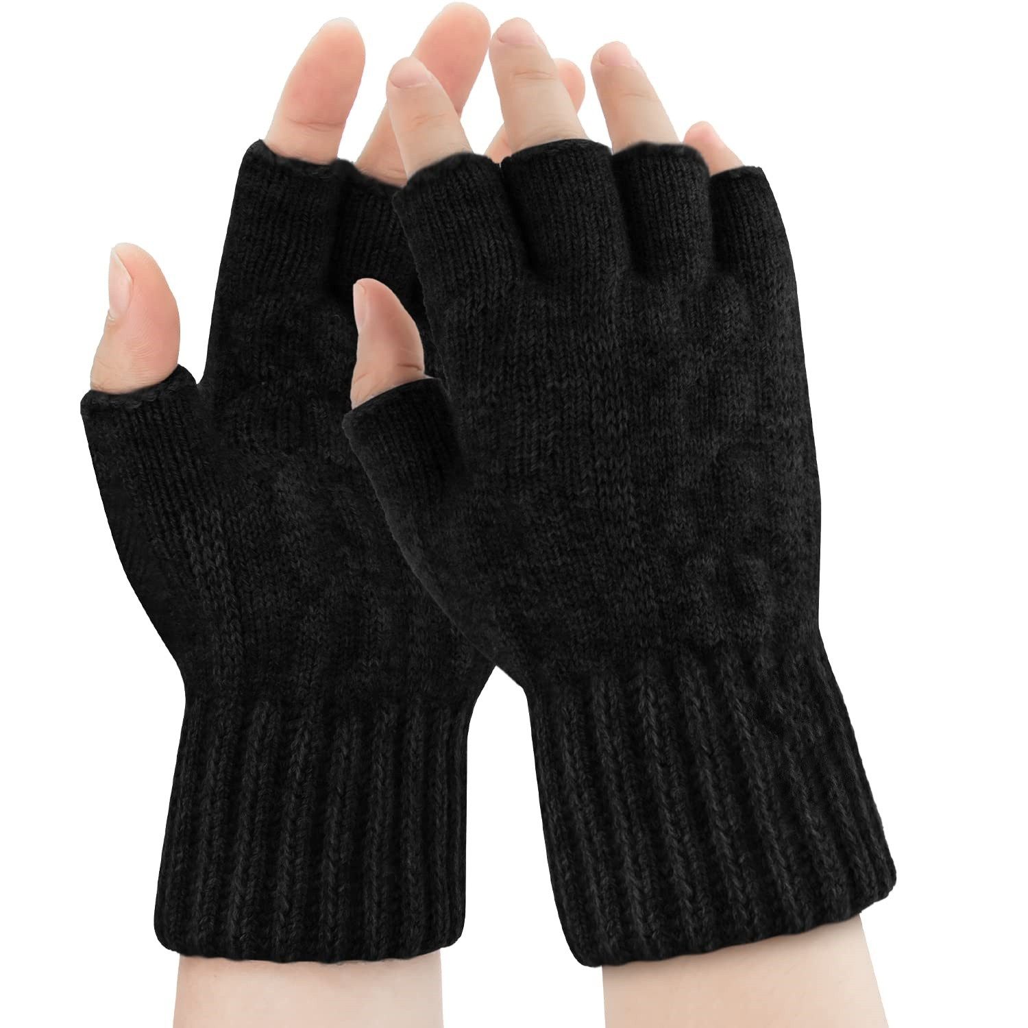 Bextsrack Strickhandschuhe Thermisch Fingerlose Handschuhe Weich Touchscreen Winterhandschuhe für Skifahren Radfahren Arbeit Damen Herren