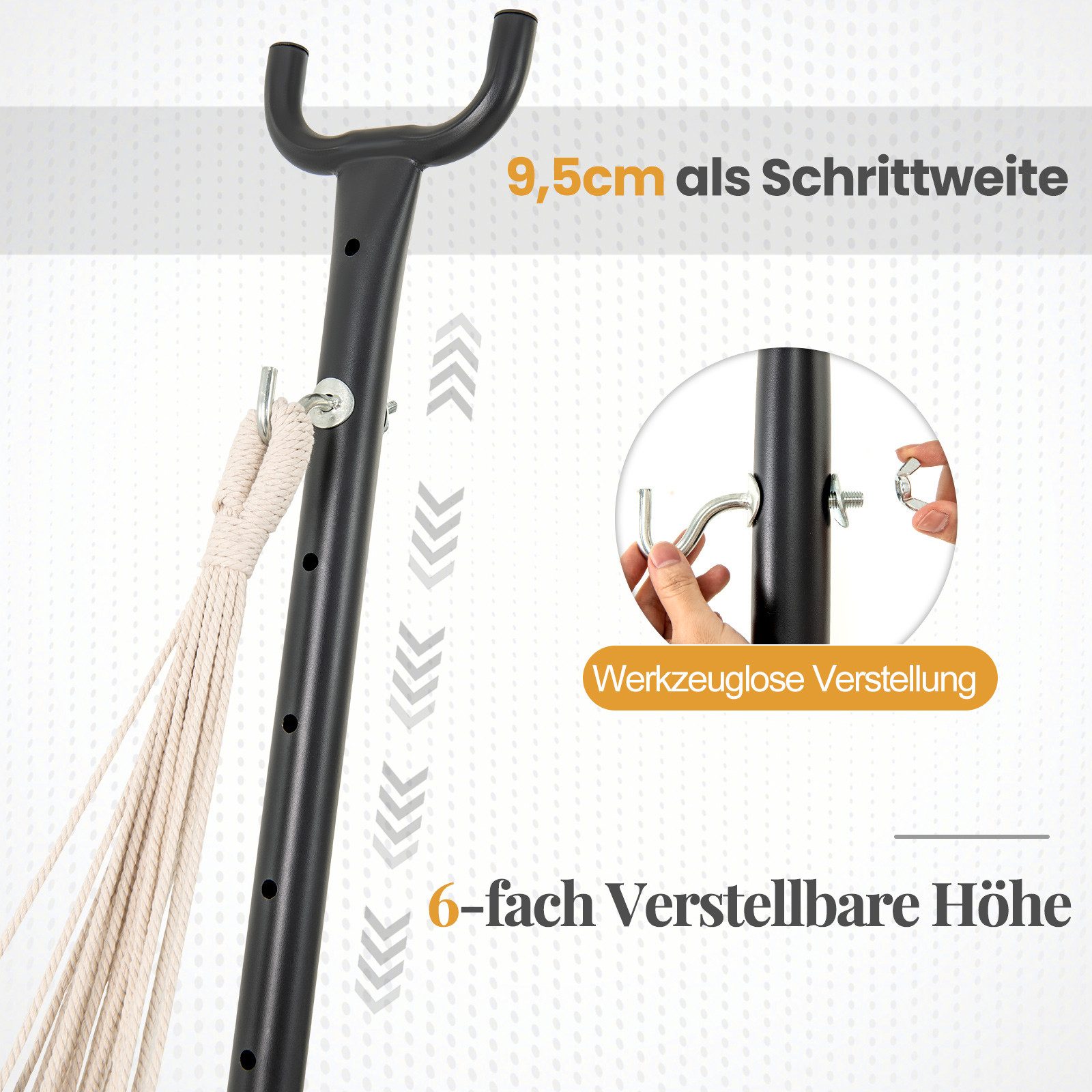 COSTWAY Hängesessel, mit Gestell, 6-fach verstellbarer Höhe, Seitentasche