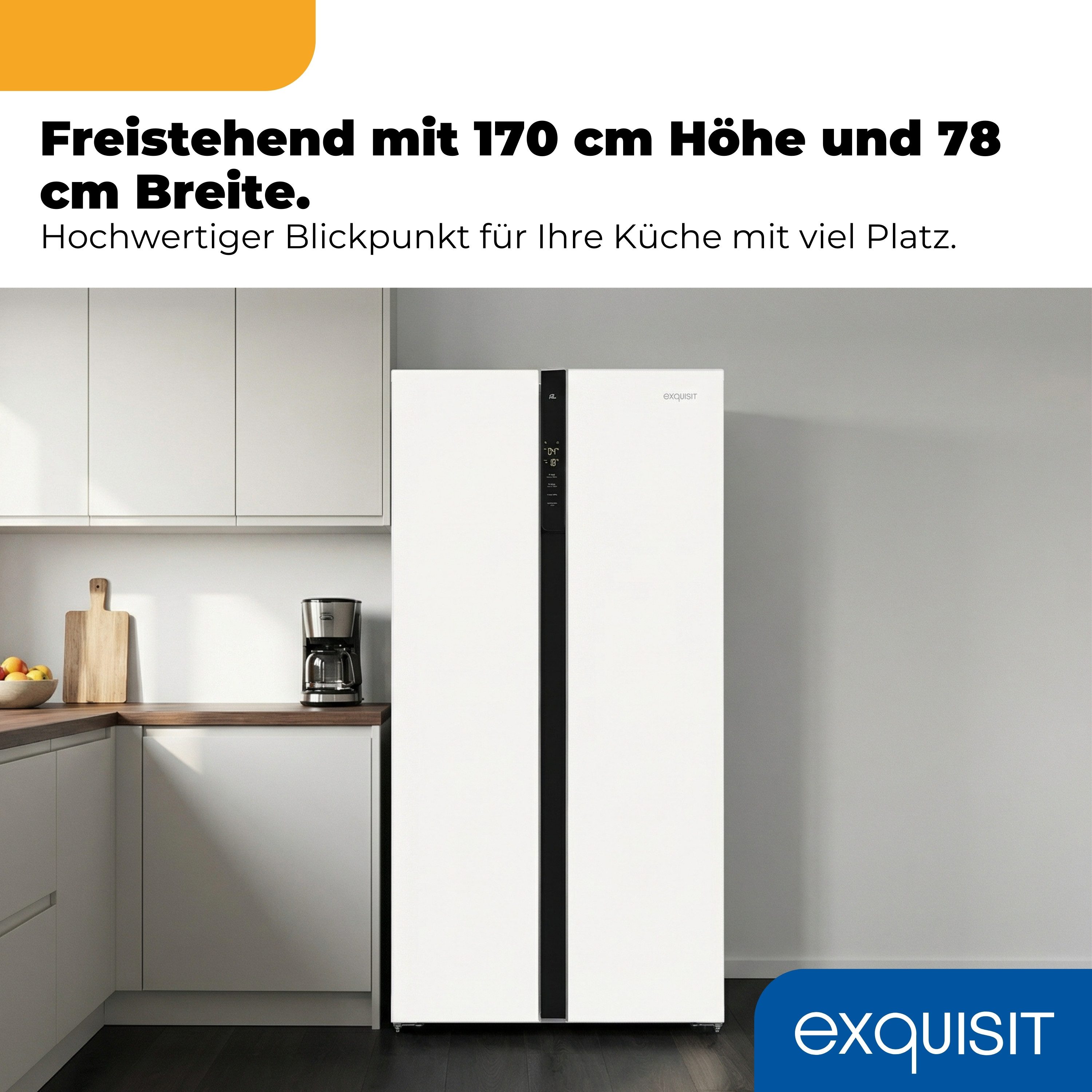 exquisit Side-by-Side SBS39-440E, 170 cm hoch, 78 cm breit, LED-Beleuchtung, Schnellgefrierfunktion, No-Frost