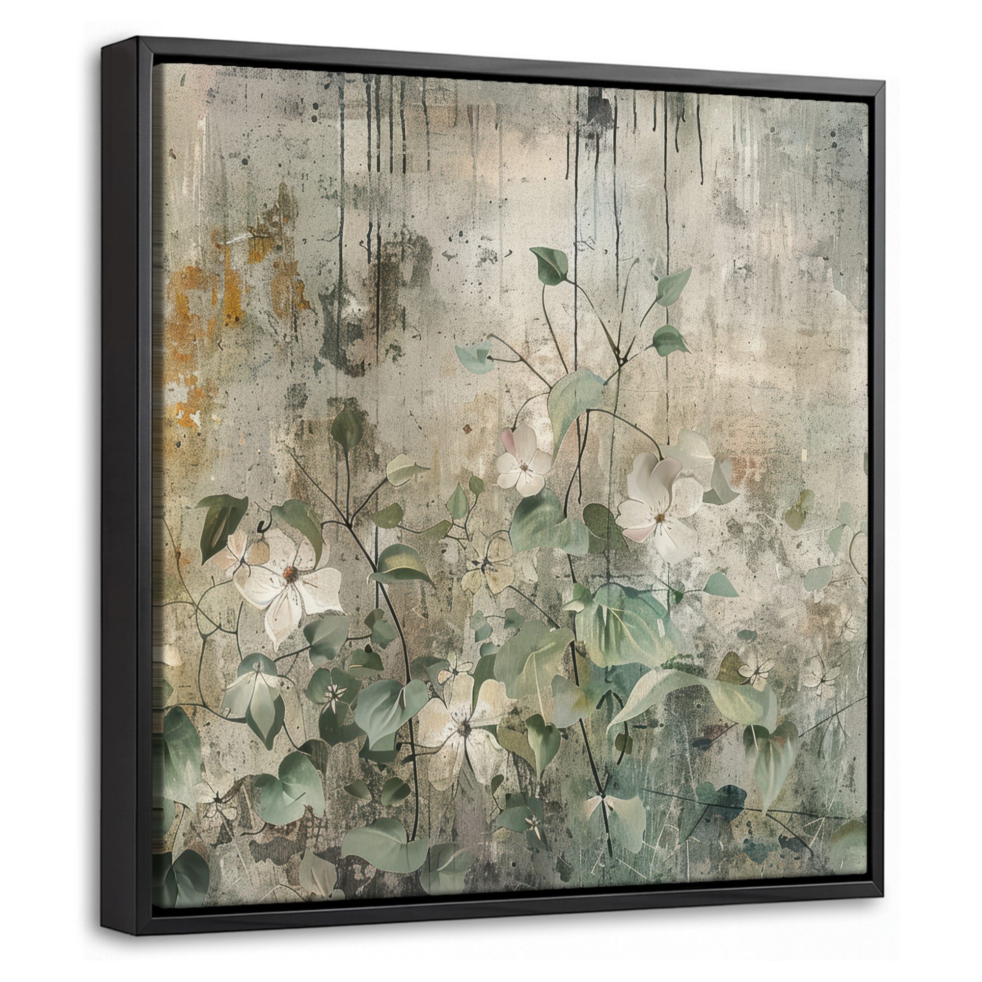 OneMillionCanvasses® Leinwandbild mit Rahmen - Blumen - Blätter - Abstrakt - Modern, Fotodruck (1 St), Leinwand Bilder Klein, Wand Dekoration Aesthetic 20x20cm